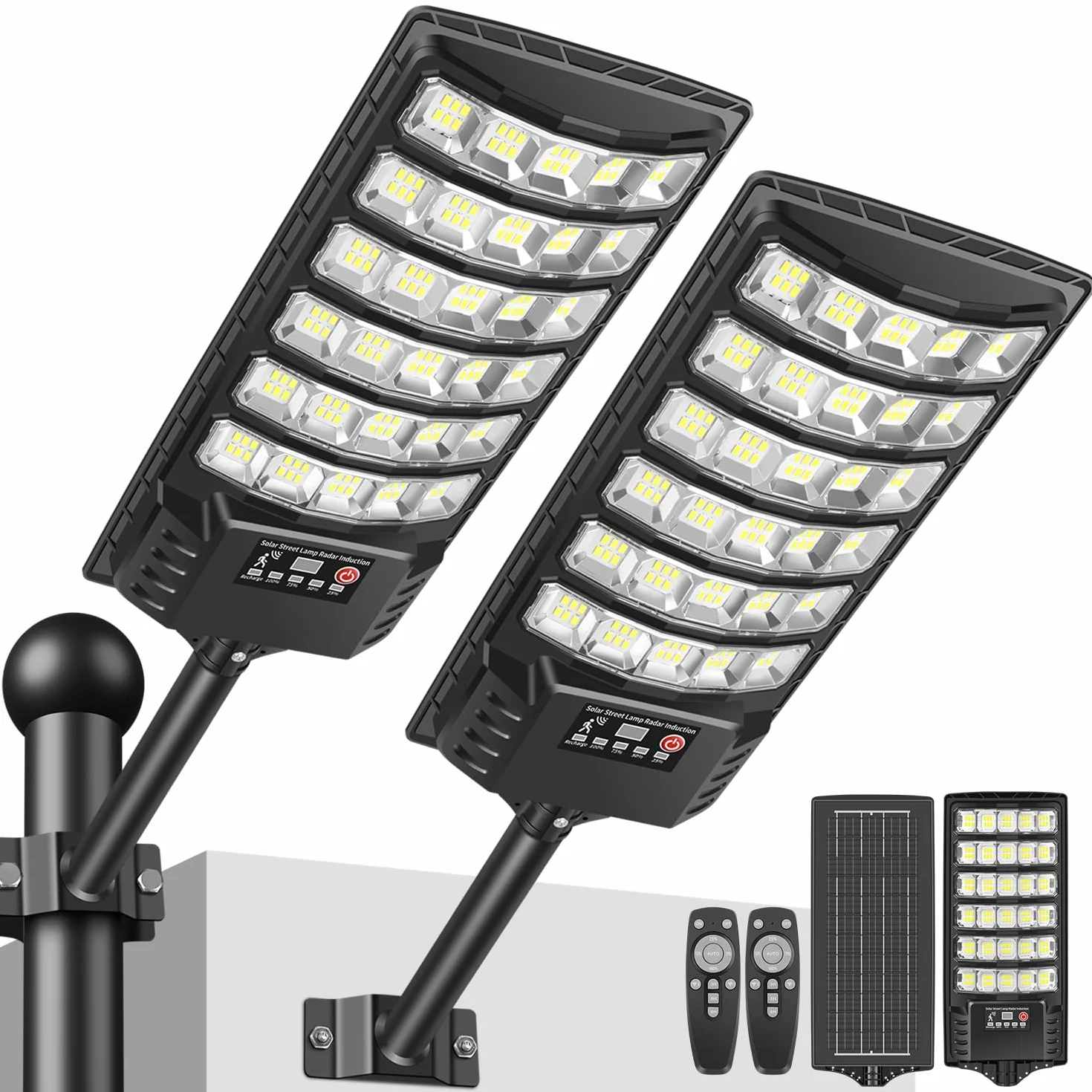 Lampione Solare Led Esterno, IP67 Impermeabile Faro con Pannello Solari, 6000K Lampione Stradale Solare Sensore di Movimento, Lampioni da Giardino Esterno con Telecomando per Garage Strada (2)