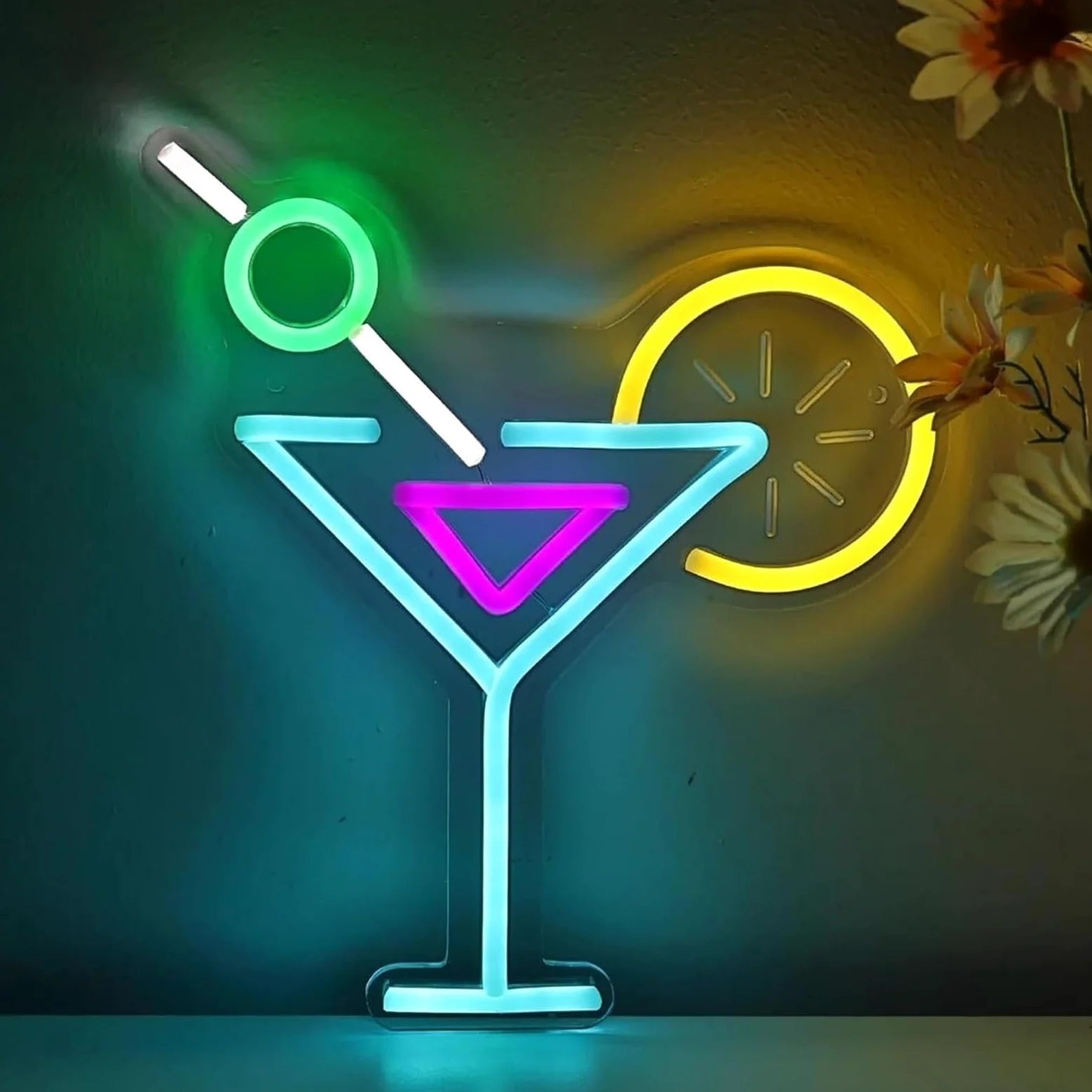 Luci al neon Per lampada al neon Cocktail Succo limone per la decorazione della parete per stanza Festa Casa Pub Club Illuminato
