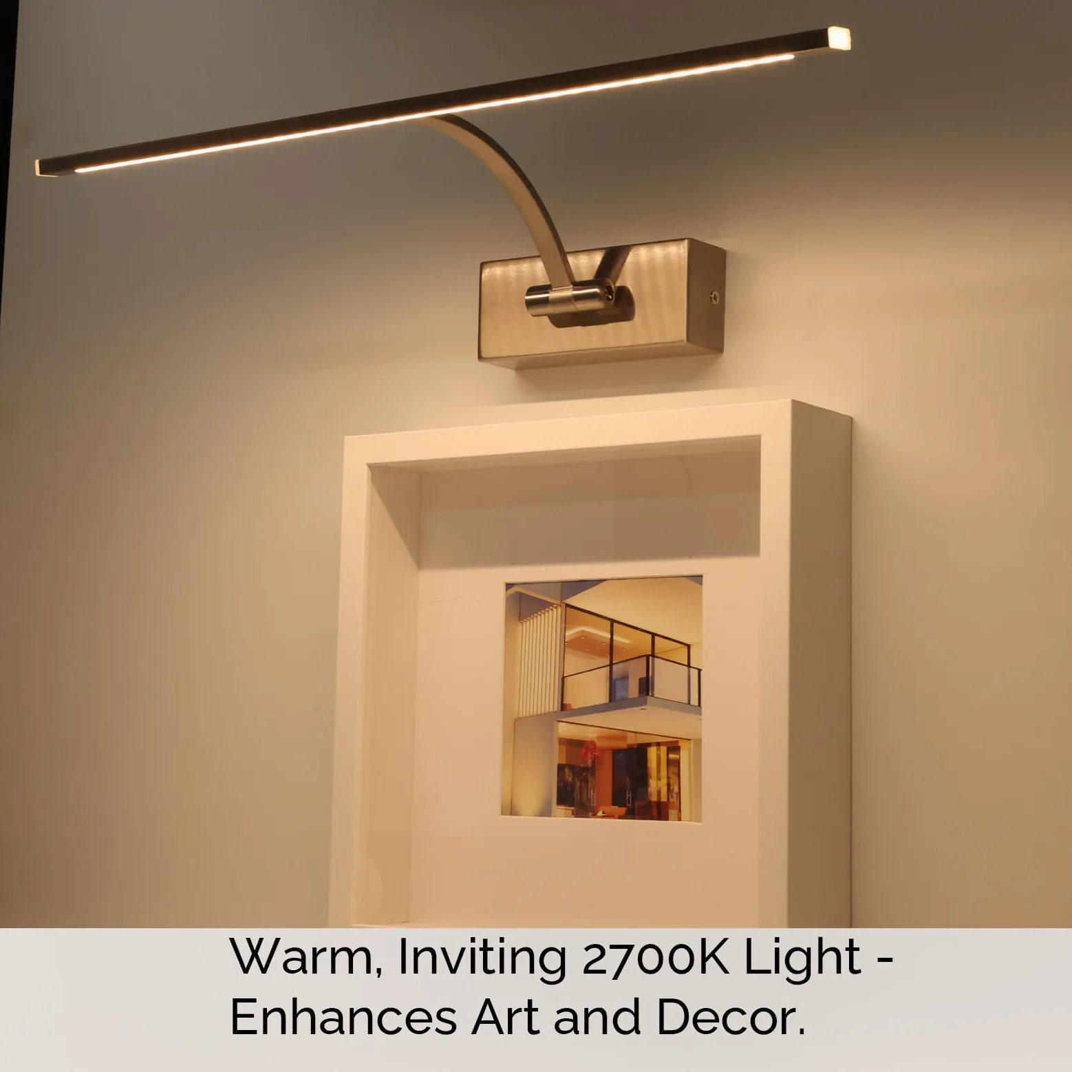 Alpinaluz Applique da parete LED per illuminazione di quadri, specchi e mobili, 8 W, 45 cm, luce calda 2700 K, angolo regolabile, acciaio con finitura nichel satinato, driver KGP integrato