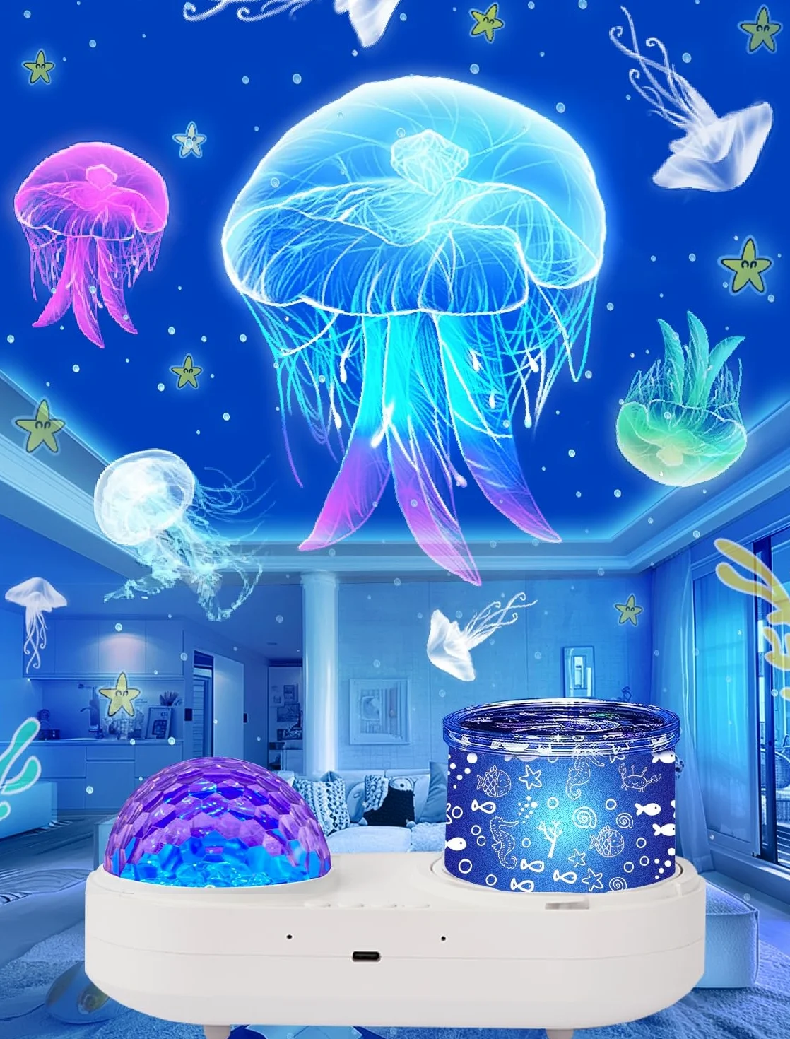 Proiettore di onde oceaniche luce notturna per camera da letto dei bambini - 10 colori con onde oceaniche + 6 film, timer di rotazione a 360 gradi, per bambini, bambine, compleanno, Natale, regali