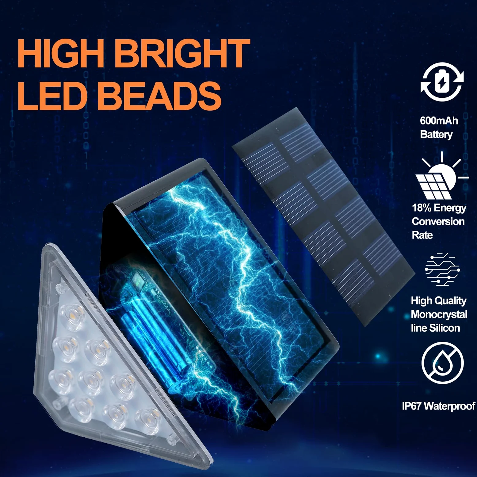 LED Luci Solari per Esterni, IP67 Impermeabile LED Solare Lampada da Scala Bianca Calda 3000K, Illuminazione Scale per Cortile, Giardino, 6 pezzi