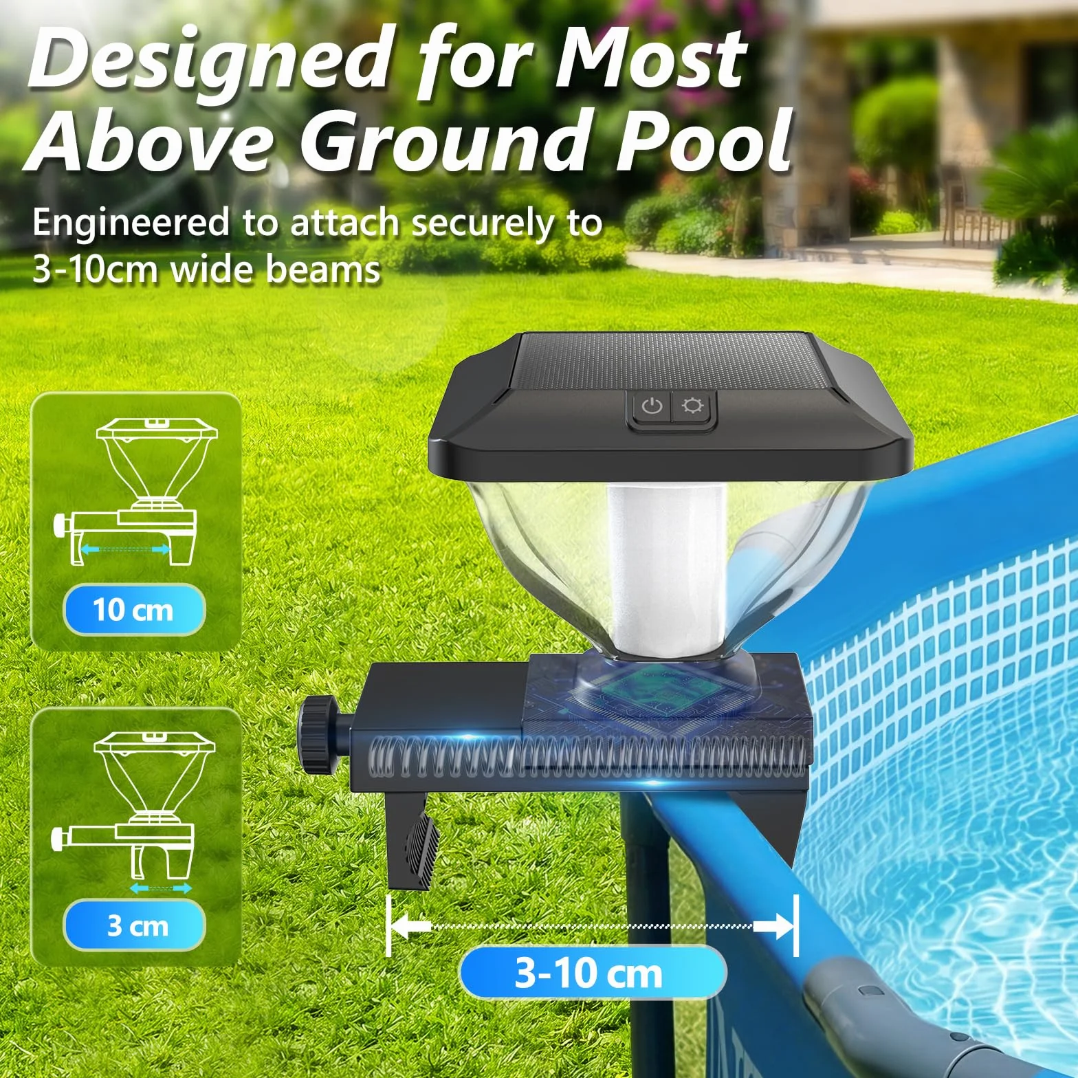 DeeprBling Luci Solari Piscina con Struttura in Telaio, Luci Piscina RGB con Effetti Luminosi Dinamici, Luci LED per Piscina Impermeabile IP68, Luce Piscina Fuori Terra con Alta Luminosità - 1 Pezzo