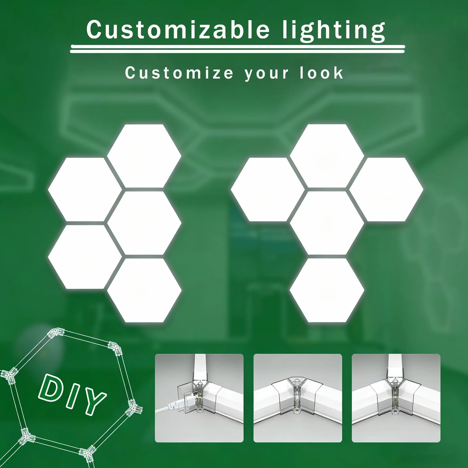 Lampada LED Esagonale per Garage,4500K Plafoniera Soffitto Collegabile, Illuminazione per Dettagli Auto, Autolavaggio, Negozio e Esposizione,4500k