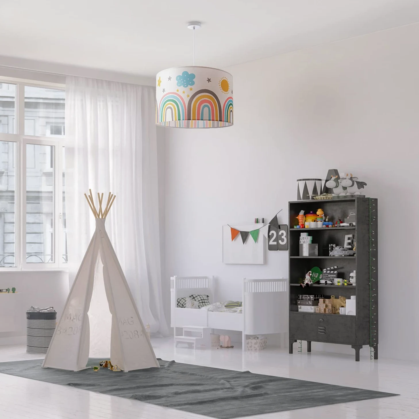 Paco Home Bambini Sospensione Cameretta Dei Bambini Paralume Tessuto Rotondo E27 Arcobaleno