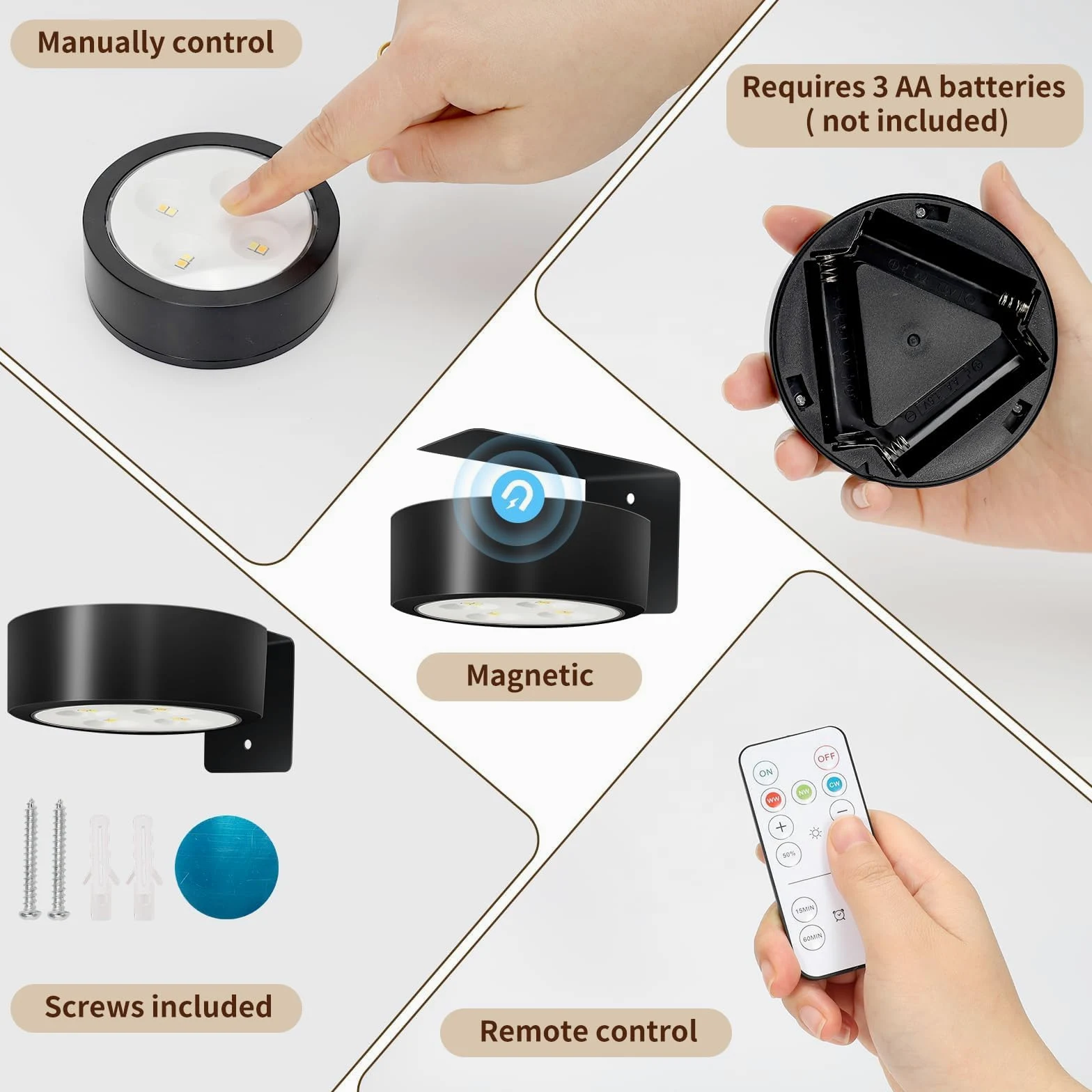 TTQ 4 luci magnetiche per quadri, funzionamento a batteria, con telecomando e timer dimmerabile, luce nera senza fili, decorazione per pareti, cornici e ritratti