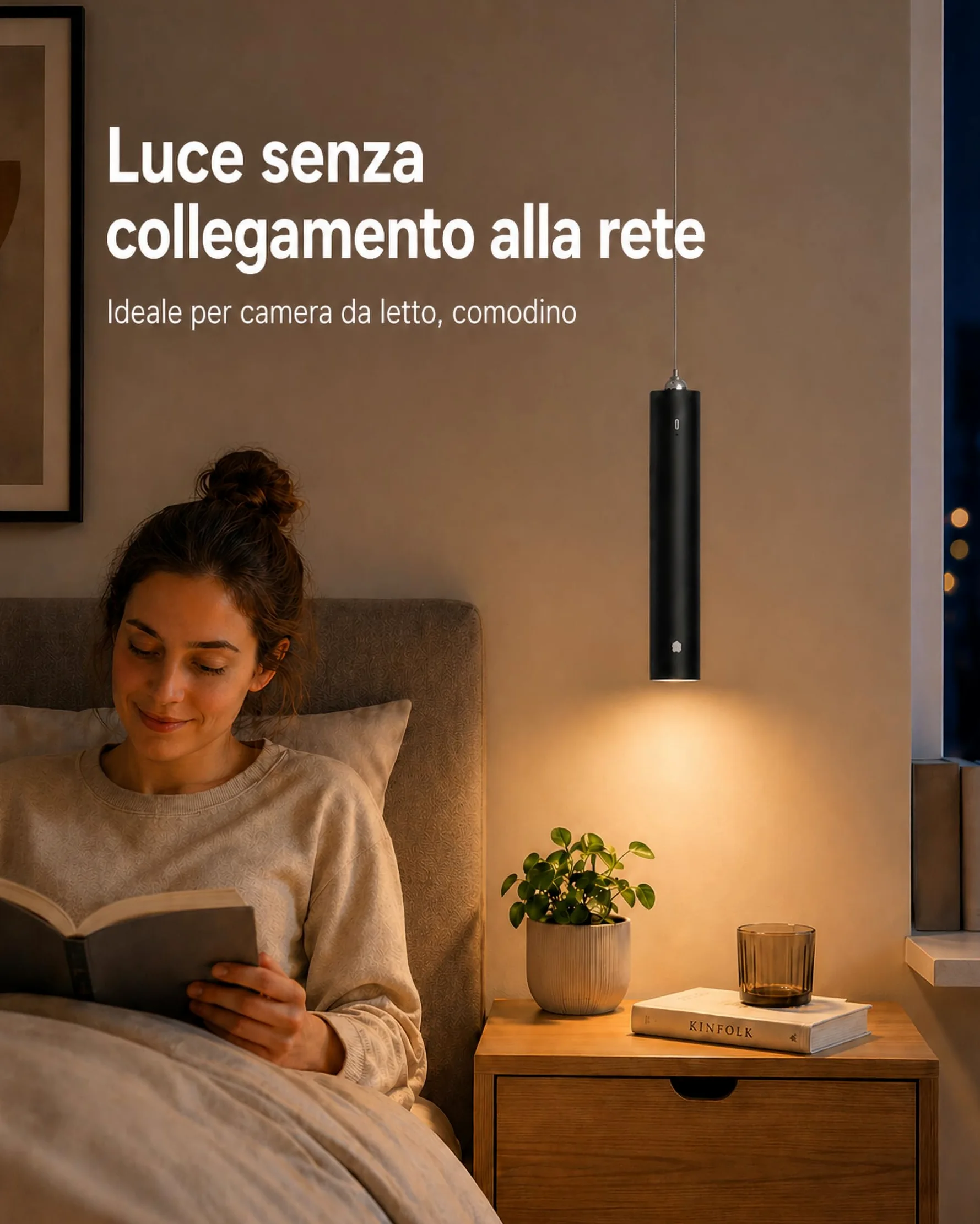 ACMHNC Lampada a Sospensione a Batteria Senza Fili,5W LED Sospensione Ricaricabile USB-C 4500mAh con Telecomando,Dimmerabile 3000K/4000K/6000K, Timer,Lampadario Camera da Letto Cucina, Nero,Ø4x30cm