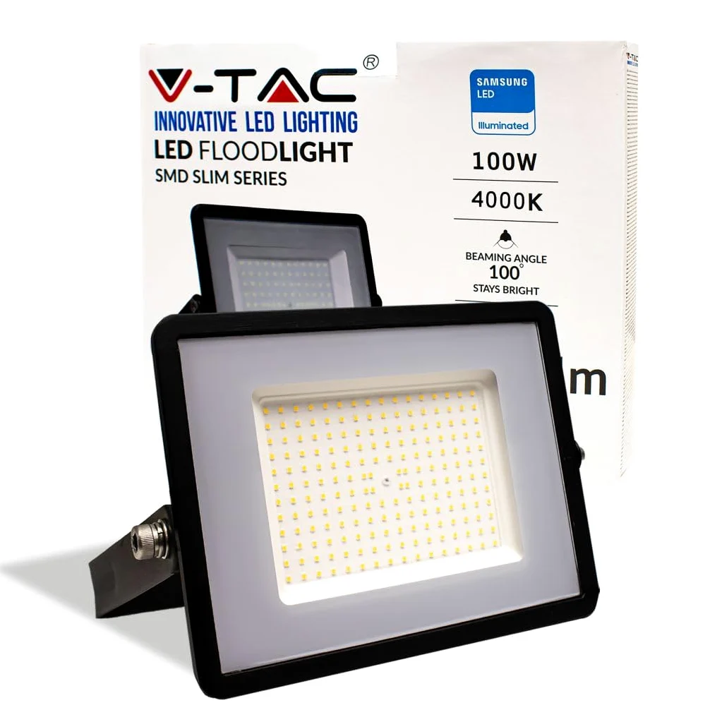 V-TAC Faro LED da Esterno 100W con Chip Samsung - [Ultima Generazione] - IP65-8200 Lumen - Proiettore LED Esterno Nero per Casa, Giardino, Garage - Impermeabile - Fari - Luce Bianca Naturale