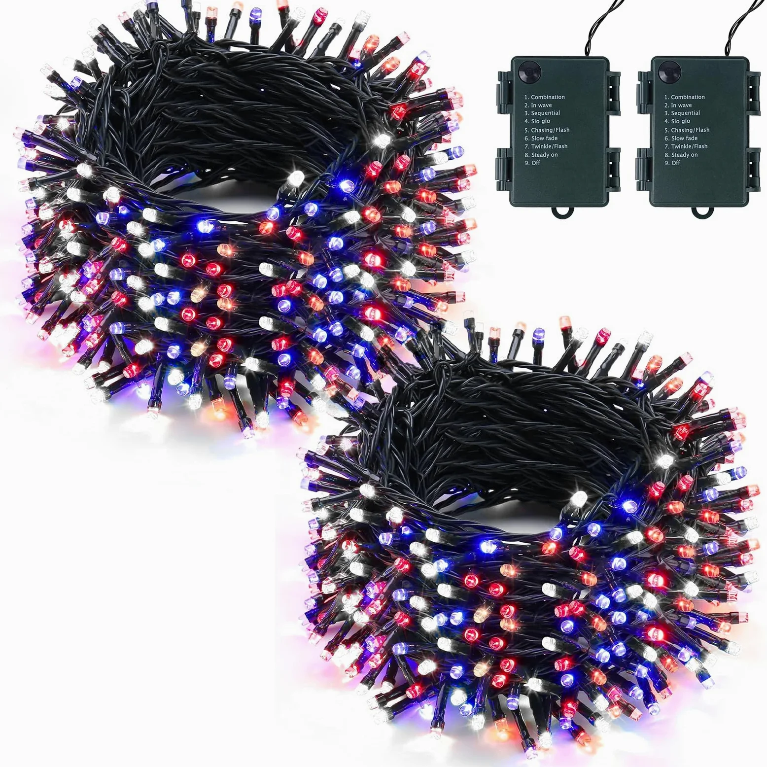 2 luci LED da 10 m, per esterni, catena di luci per albero di Natale, catena luminosa con timer a batteria, 100 LED, 8 modalità, IP67, catena luminosa per esterni e interni, ideali per Natale