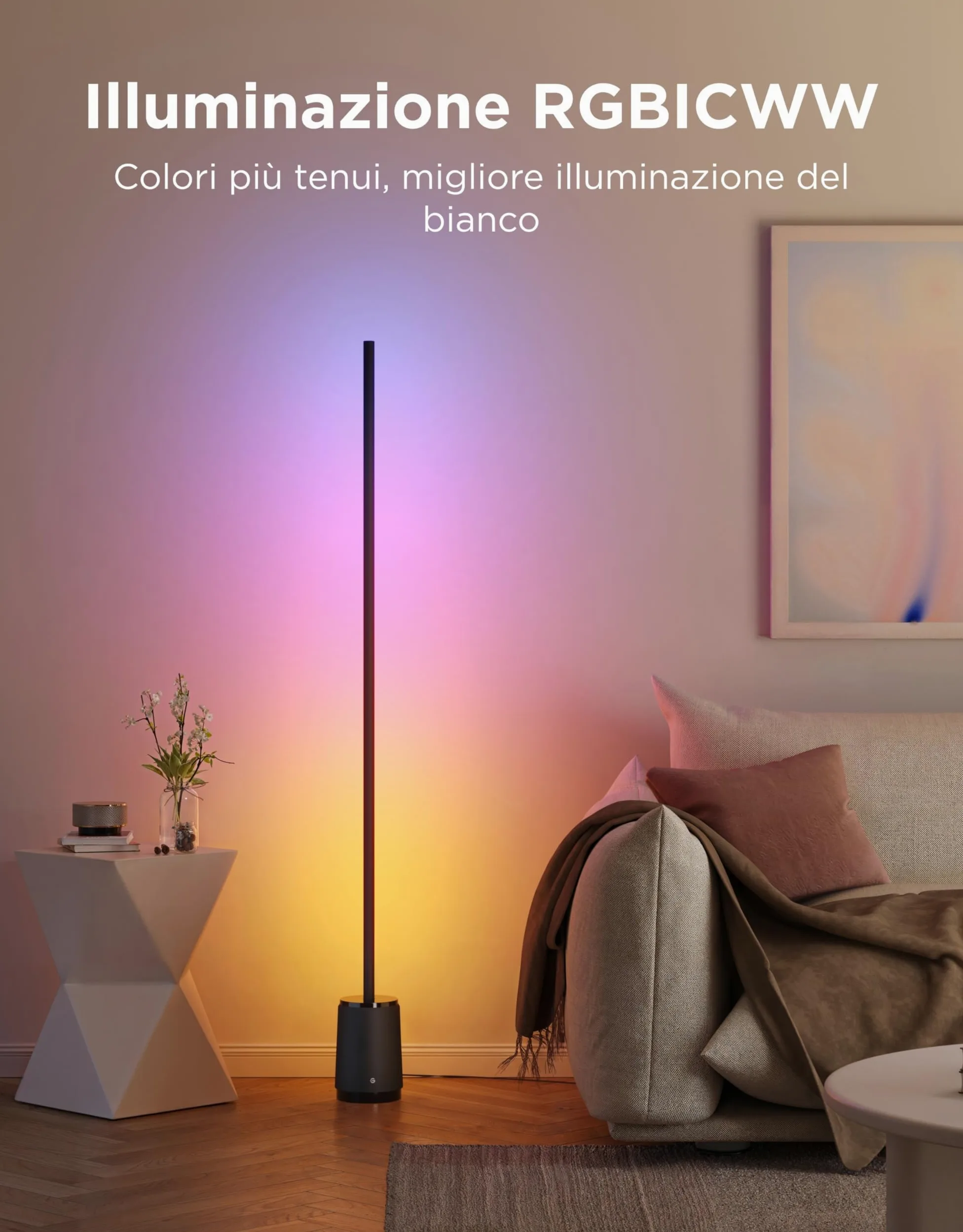 Govee Lampada da Terra 3 Lite RGBICWW, 1400lm Lampada da Terra Salotto e Camera da Letto, 152cm Piantana Moderna con Sincronizzazione Musicale, 105+ Scene, Compatibile con Alexa Matter, Nero