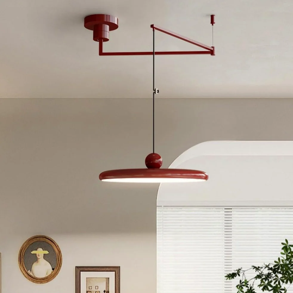 Lampada a Sospensione Moderna a LED con Braccio Girevole, dimmerabile, Rotonda, Lunga 15,7 Pollici, 37 W, Stile Crema, Regolabile, Illuminazione per Isola Cucina, Camera da Letto, Soggiorno