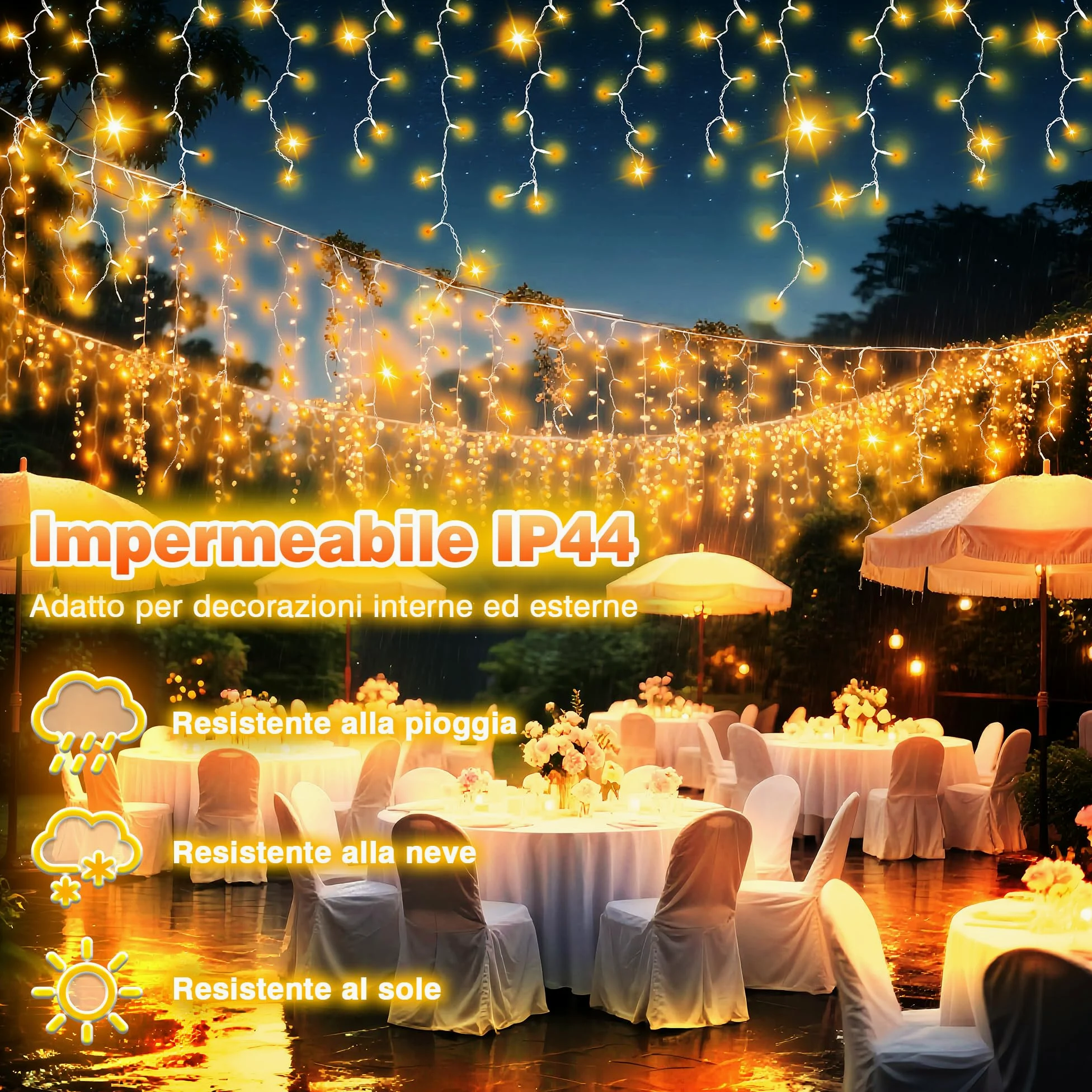 Xahpower Luci di Natale da Esterno Cascata, 624 LED 18M Luci di Natale da Esterno con Telecomando, 8 Modalità, Tenda Luminosa per Balcone, Natale, Matrimoni, Feste - Bianco Caldo