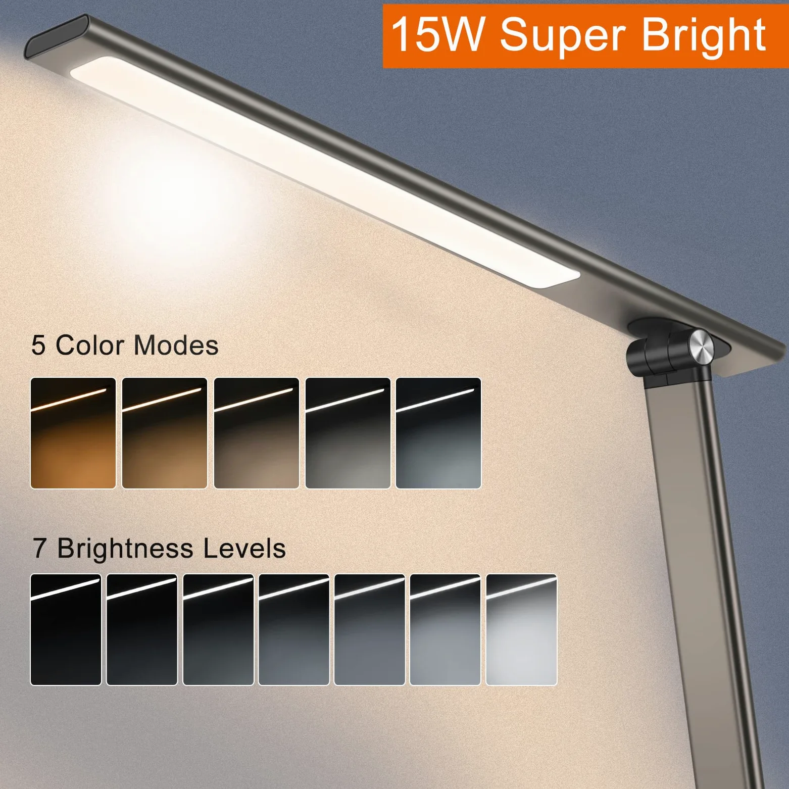 AFROG Lampada da scrivania a LED multifunzione 5a generazione con caricabatterie wireless veloce da 10 W, porta di ricarica USB, 1800 lux super luminosa, 5 modalità di illuminazione, 7 luminosità,