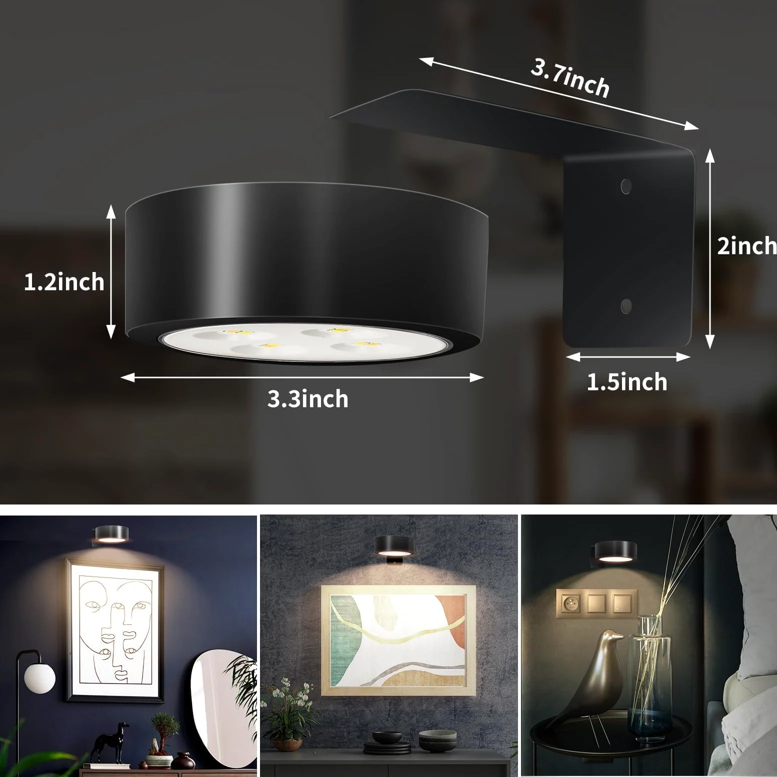TTQ 4 luci magnetiche per quadri, funzionamento a batteria, con telecomando e timer dimmerabile, luce nera senza fili, decorazione per pareti, cornici e ritratti