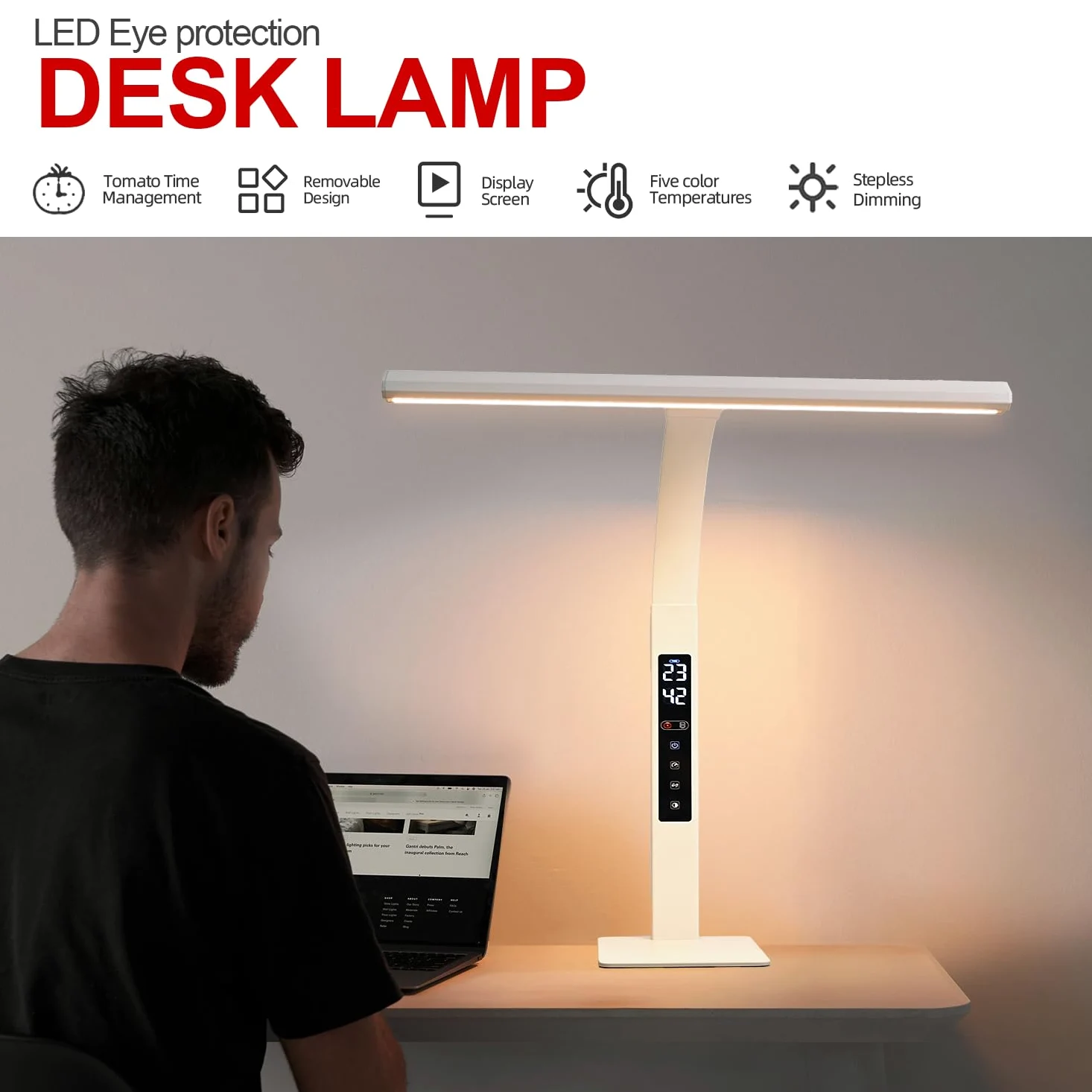 Lampada da scrivania a LED per ufficio domestico, luce da lavoro per computer architetto, temperatura di colore touch dimmerabile e tubo flessibile regolabile a collo d'oca. lampada da scrivania con