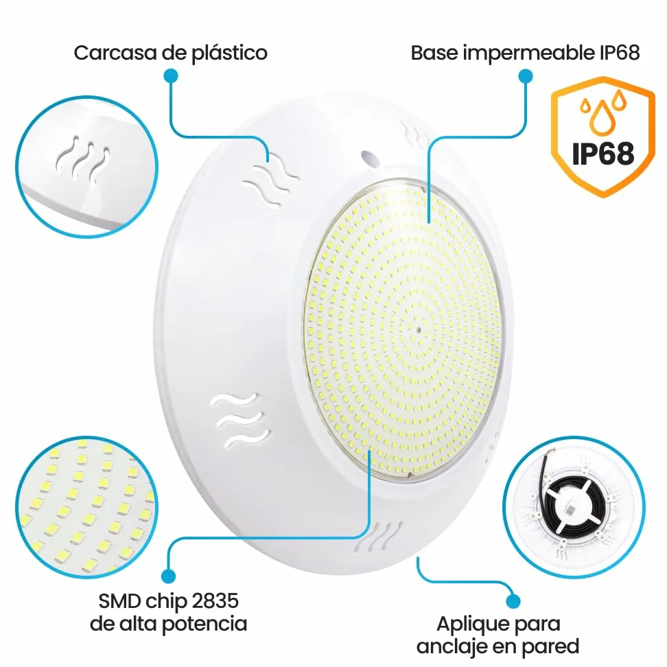 Faretto per piscina 35 W 6000 K LED Superficie tono luce Bianco Freddo