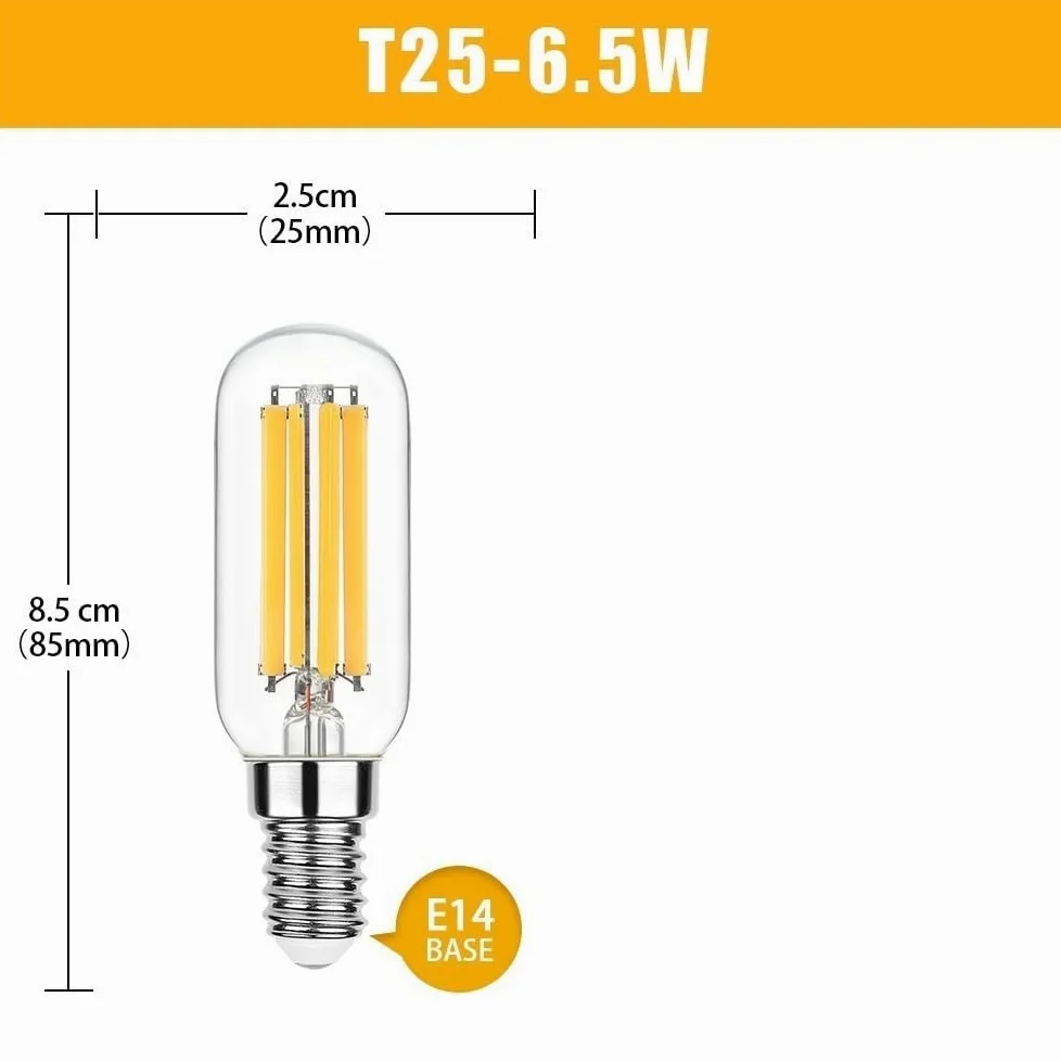 XYAL Lampadine, Confezione da 50 Lampadine a Filamento LED AC220V T25 E14 6,5W Edison Illuminazione Notturna Dimmerabile Senza Strobo