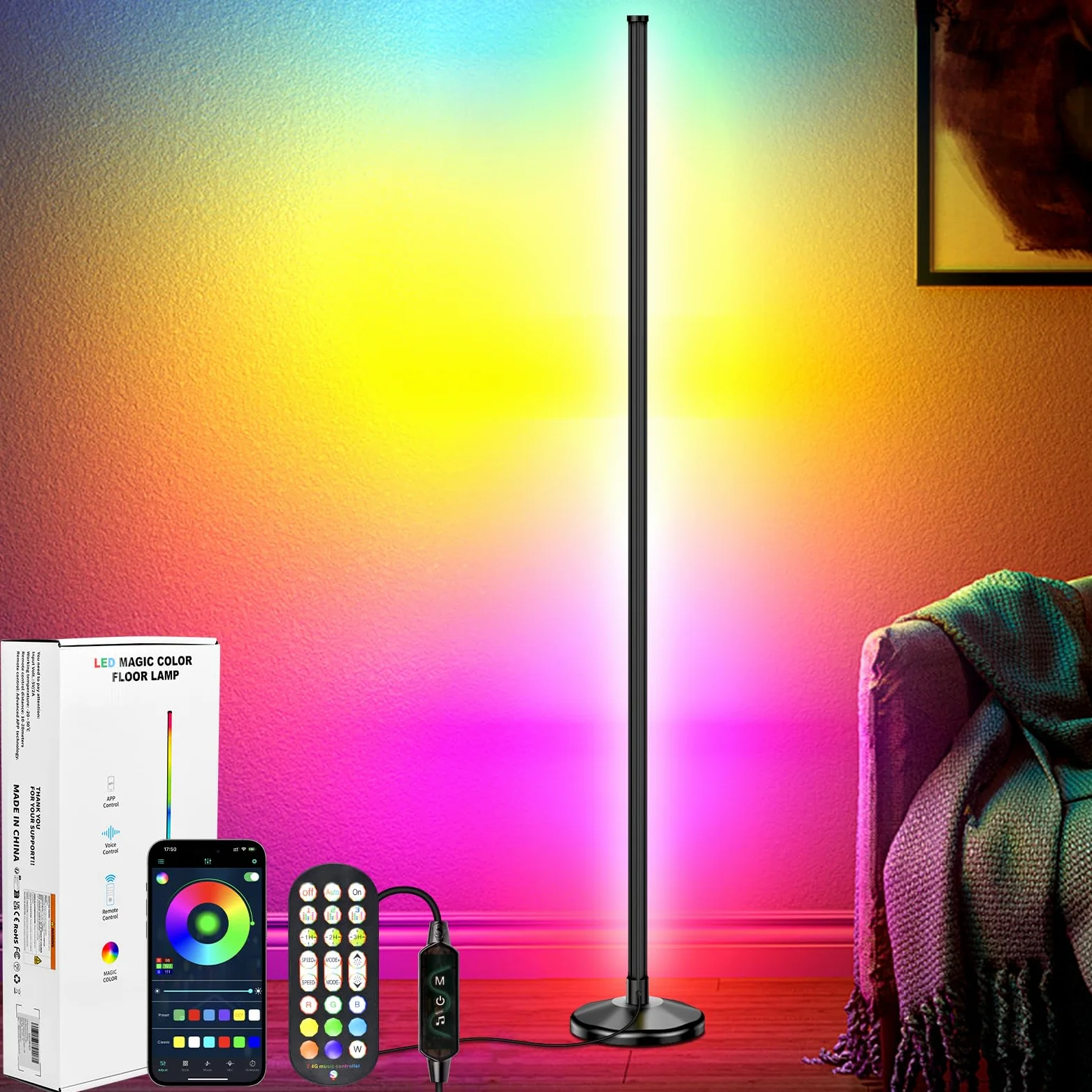 NIKYJM Lampada da Terra LED, 145cm Lampada RGB da Terra Piantana Lampada da Terra con Telecomando e Bluetooth APP, 16 Milioni Colori e 300 Modalità, Musica Sincronizzazione e Timer, DIY Modalità