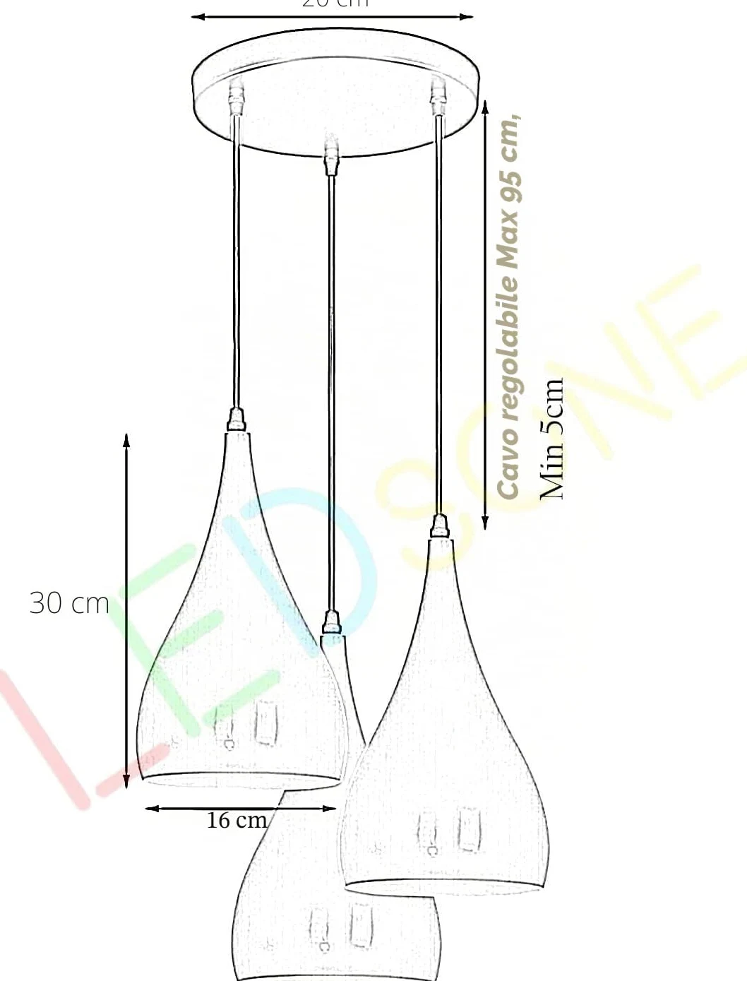 LEDSone Lampadario a sospensione a 3 teste, moderno in metallo a goccia a goccia, lampada a sospensione a grappolo con attacco E27 per soggiorn (Rosso)