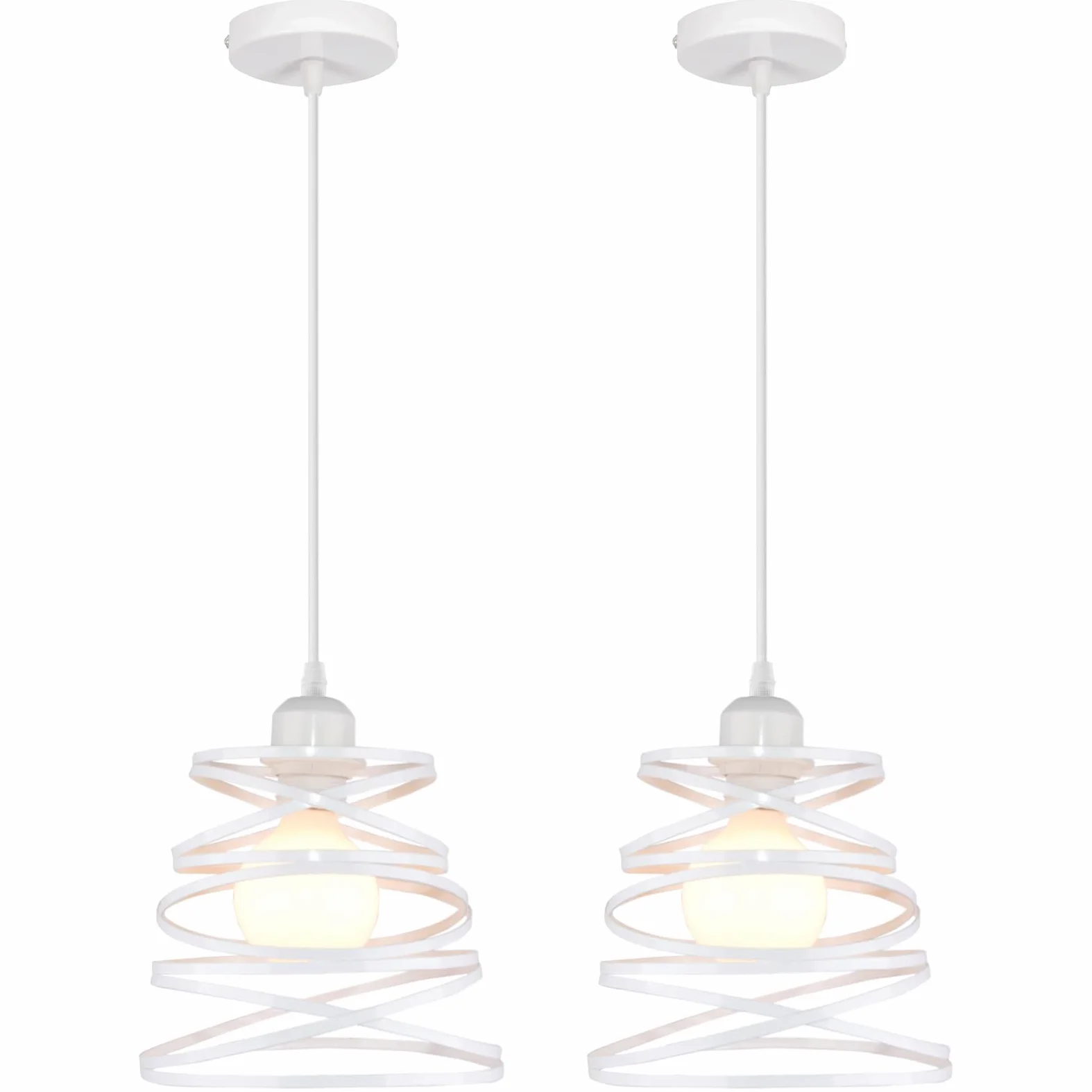 iDEGU 2 Pezzi Lampadari a Sospensione Moderni Lampada da Soffitto Creativo Design Spirale a Cascata E27 Lampada a Sospensione Vintage per Camera da Letto Soggiorno Cucina Sala da Pranzo (20cm, Bianco)