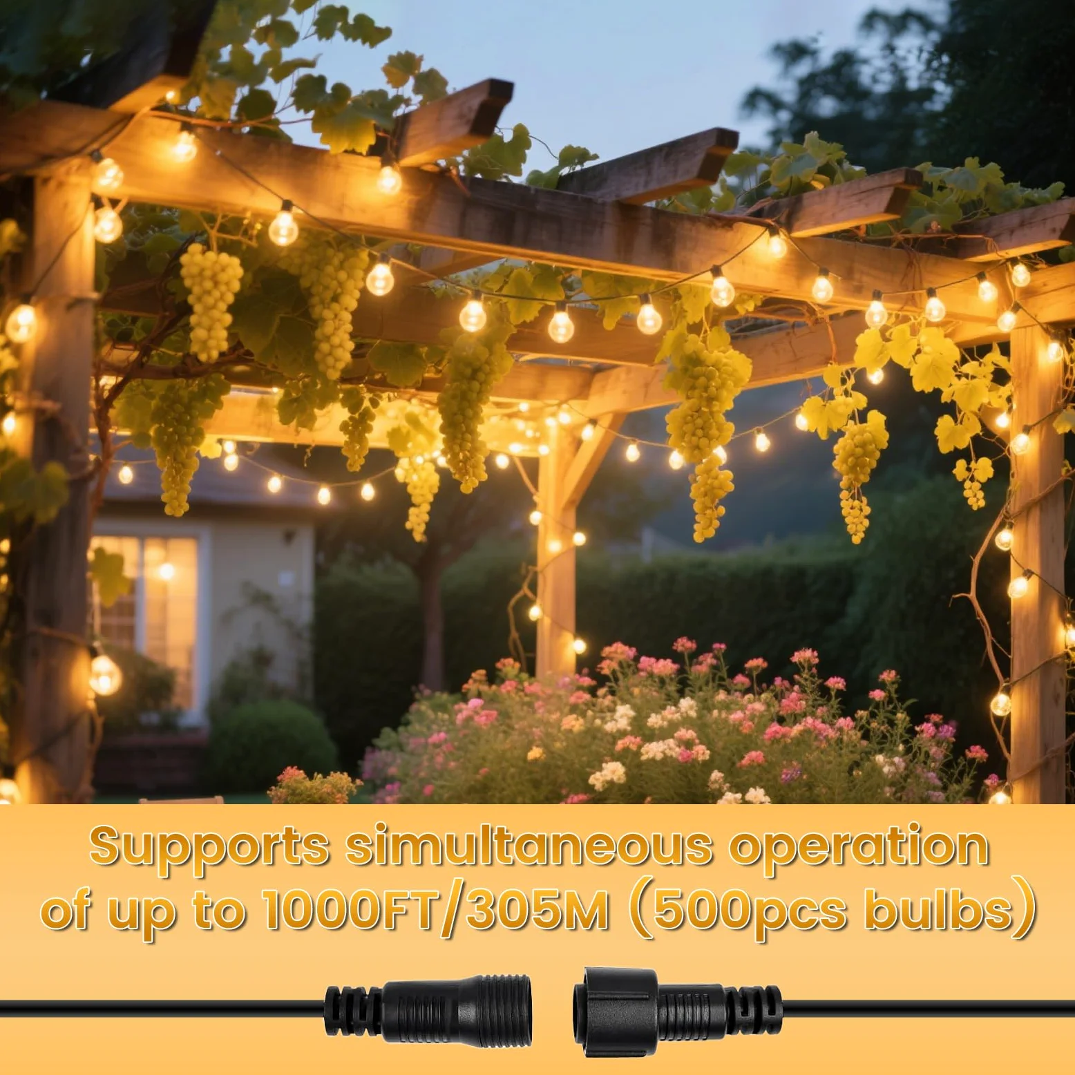 luci da esterno giardino 90M,150+6 luci giardino impermeabile 2700K, G40 Catena Luminosa Esterno Luci Giardino impermeabili all'aperto[Classe di efficienza energetica G] (90M/150+6)