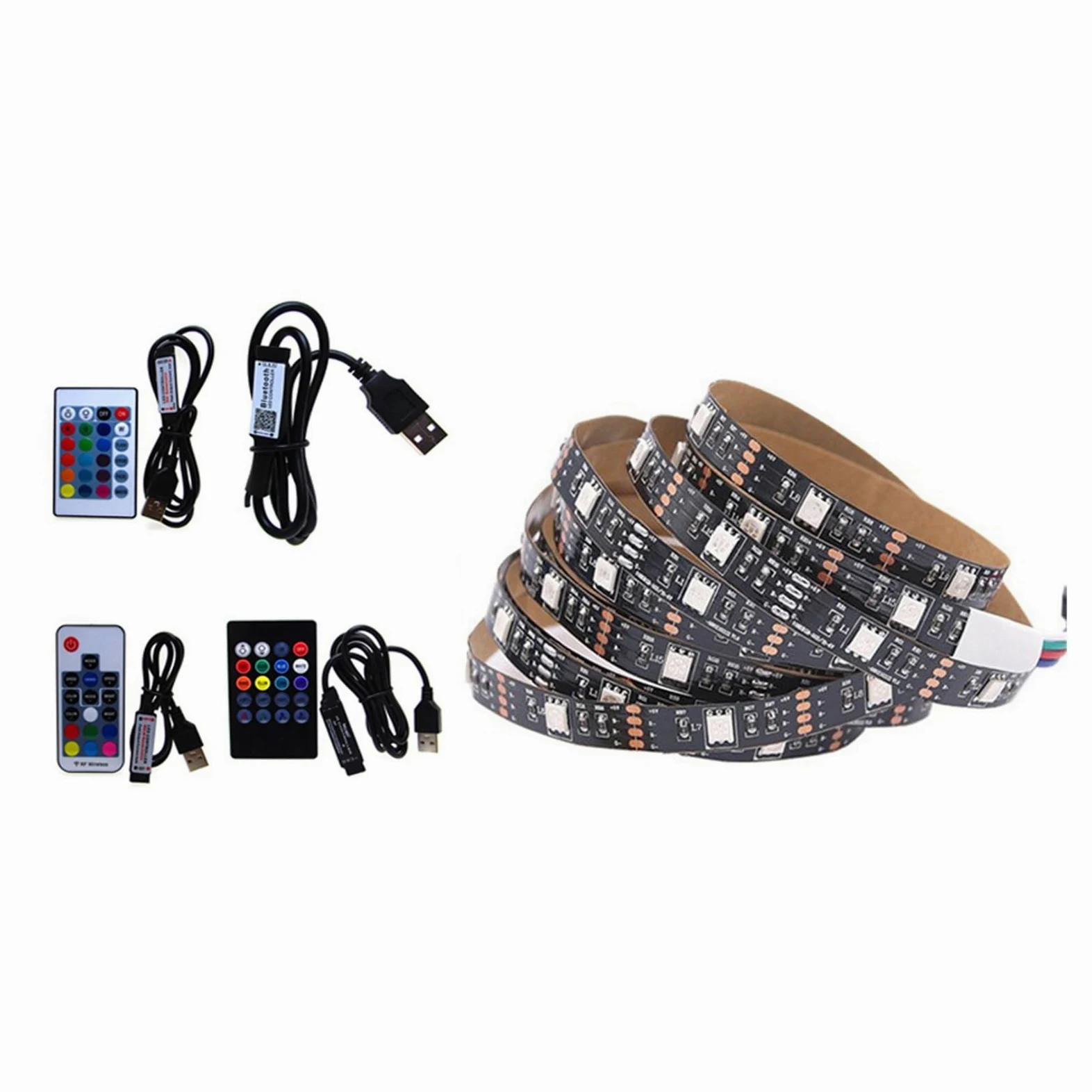 Striscia LED USB RGB 5V PCB nera for retroilluminazione TV(IP65 Waterproof,WITH 17KEY USB SET_5M_60LED PER METER)