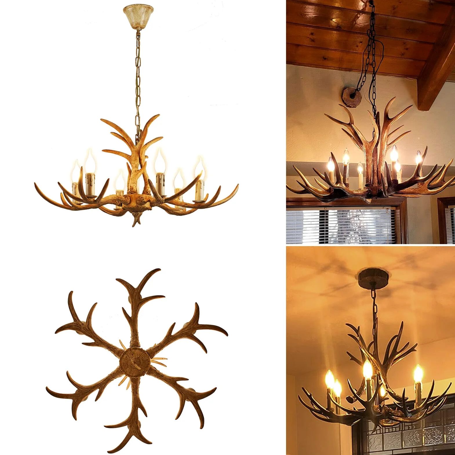 Lampada da Soffitto in Stile Retrò - Lampadario in Resina Con Corna di Cervo - Lampada a Sospensione a Forma di Martello