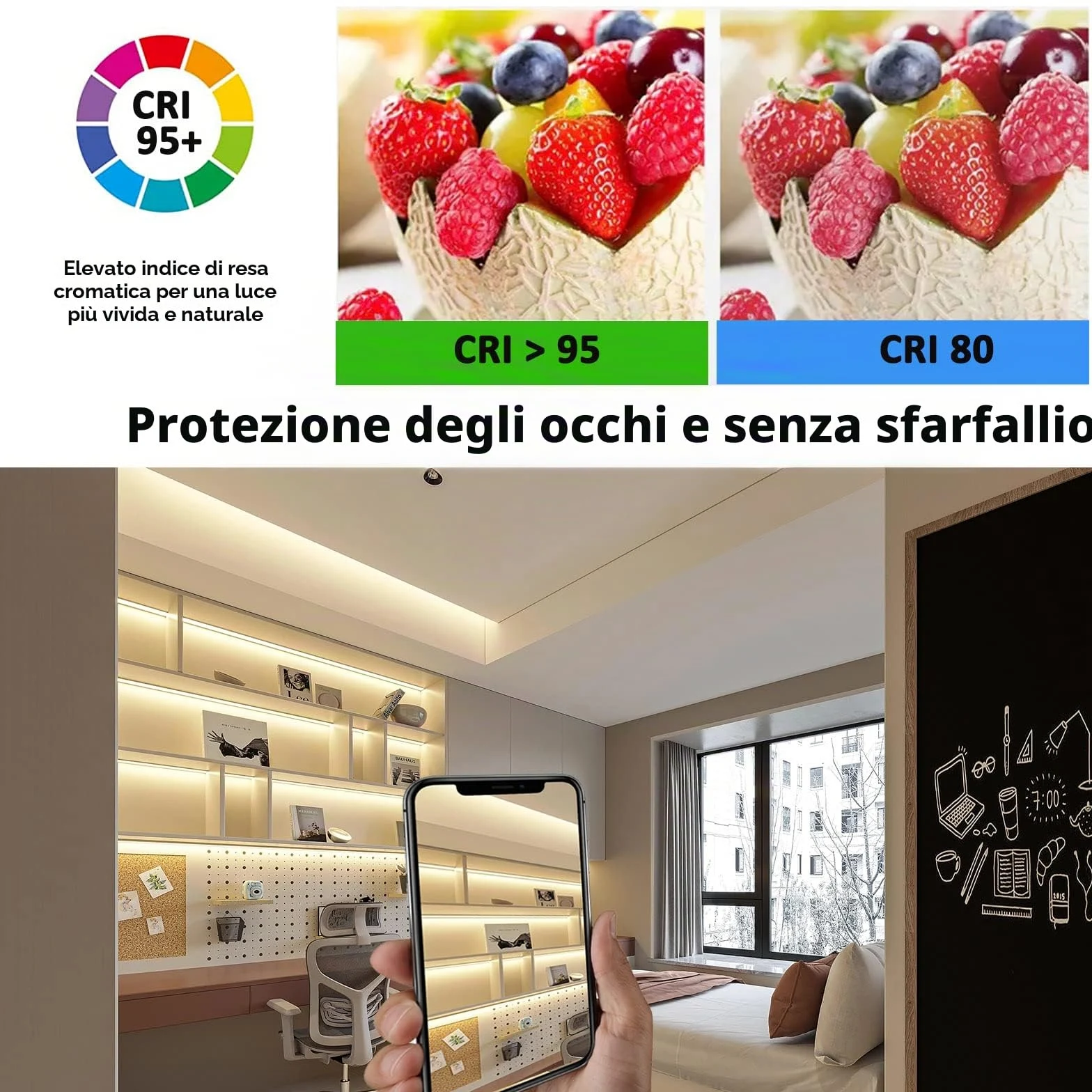 JOYLIT PRO+ Striscia LED COB 24V 5M Doppia Fila 3000K Interno, CE UL 3100LM/M Alta Luminosità 25W/M CRI 95+ Illuminazione Nastri Luce, 960LEDs/M 12MM Bianco Caldo Continuous Strip LED (Solo Luci)