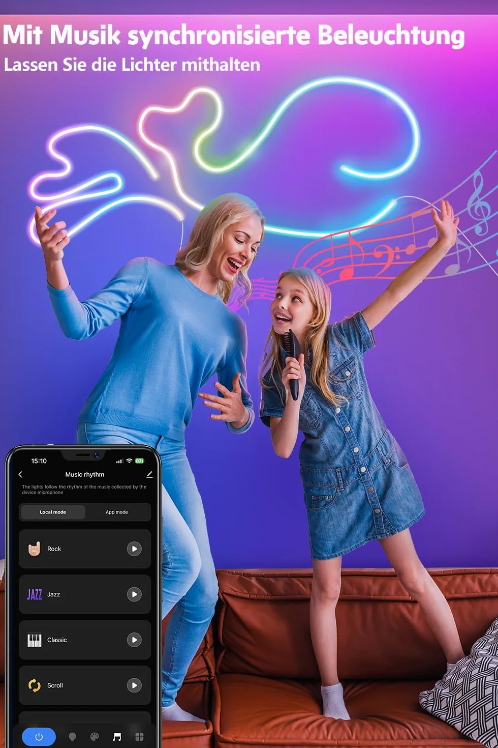 Nixtrve Striscia LED neon RGB 3 m, con controllo app, design fai da te, funziona con Alexa, controllo segmento, sincronizzazione musicale, LED neon per soggiorno, camera da letto, decorazione da
