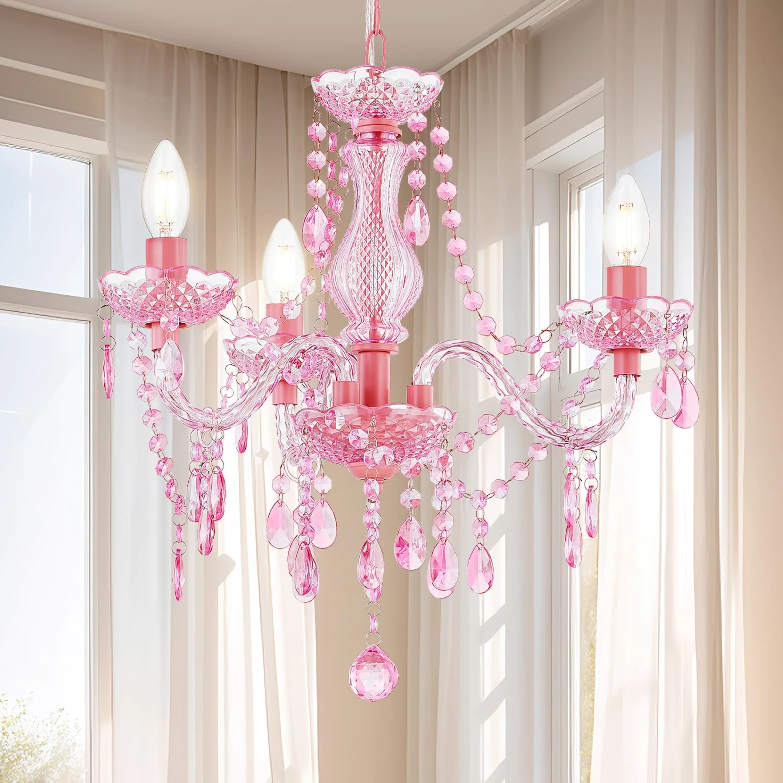 GyroVu Lampadario per Soggiorno, Mini Lampada a Sospensione con 3 Luci in Acrilico con Catena Regolabile, Lampada da Soffitto Rosa per Sala da Pranzo, Soggiorno, Camera da Letto