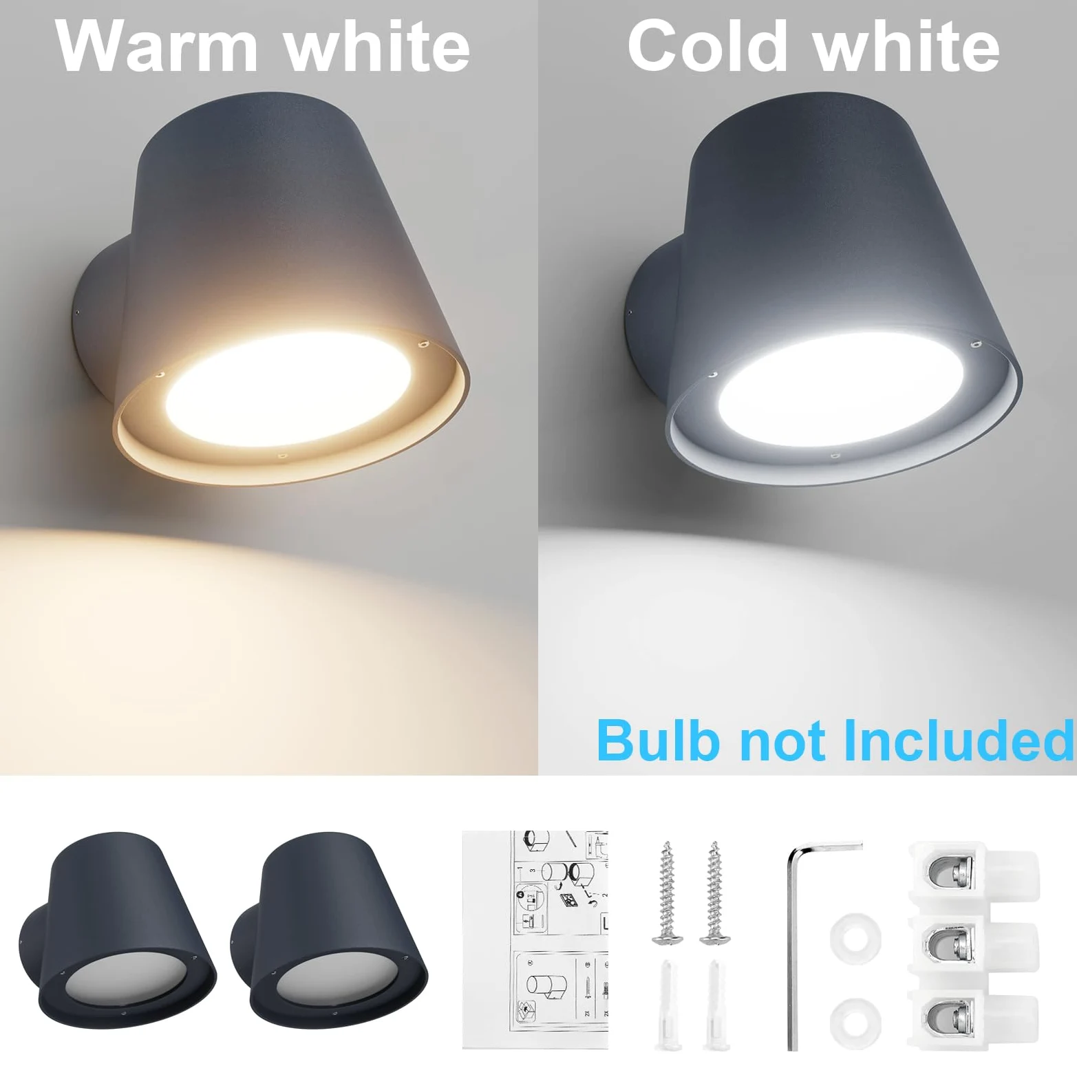Klighten 2 Pezzi Lampada da Parete GU10 Esterni/Interni, Moderna Applique da Esterno, IP65 Luci da parete in Alluminio+PC, per Giardino Balcone Ingressi, Lampadina non Inclusa, Antracite