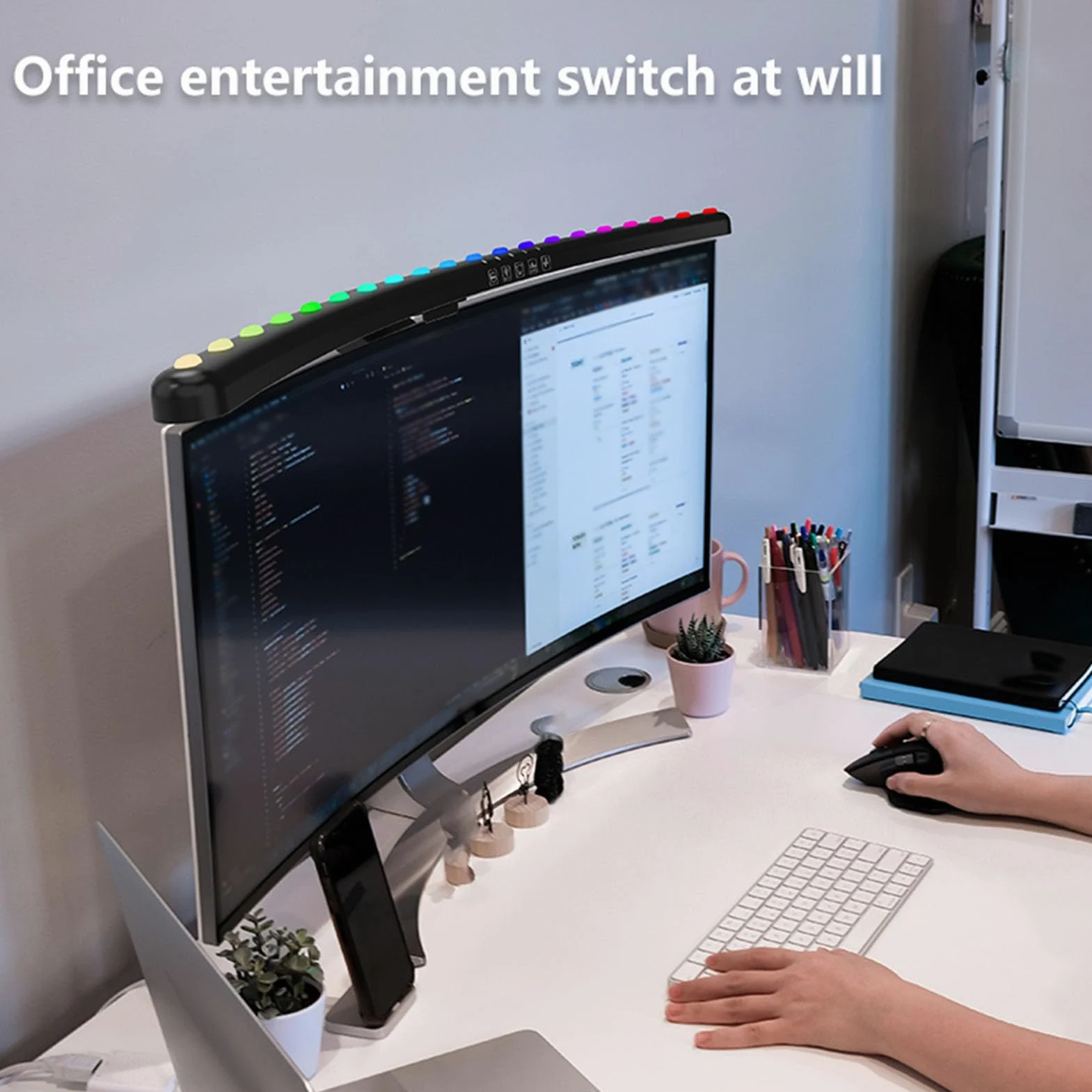 Luce per Monitor Retroilluminazione RGB, Lampada da Scrivania Curva per Monitor per Computer a Doppia Sorgente Luminosa 2 in 1 Lampada da Scrivania per Ufficio da Gioco con Luce