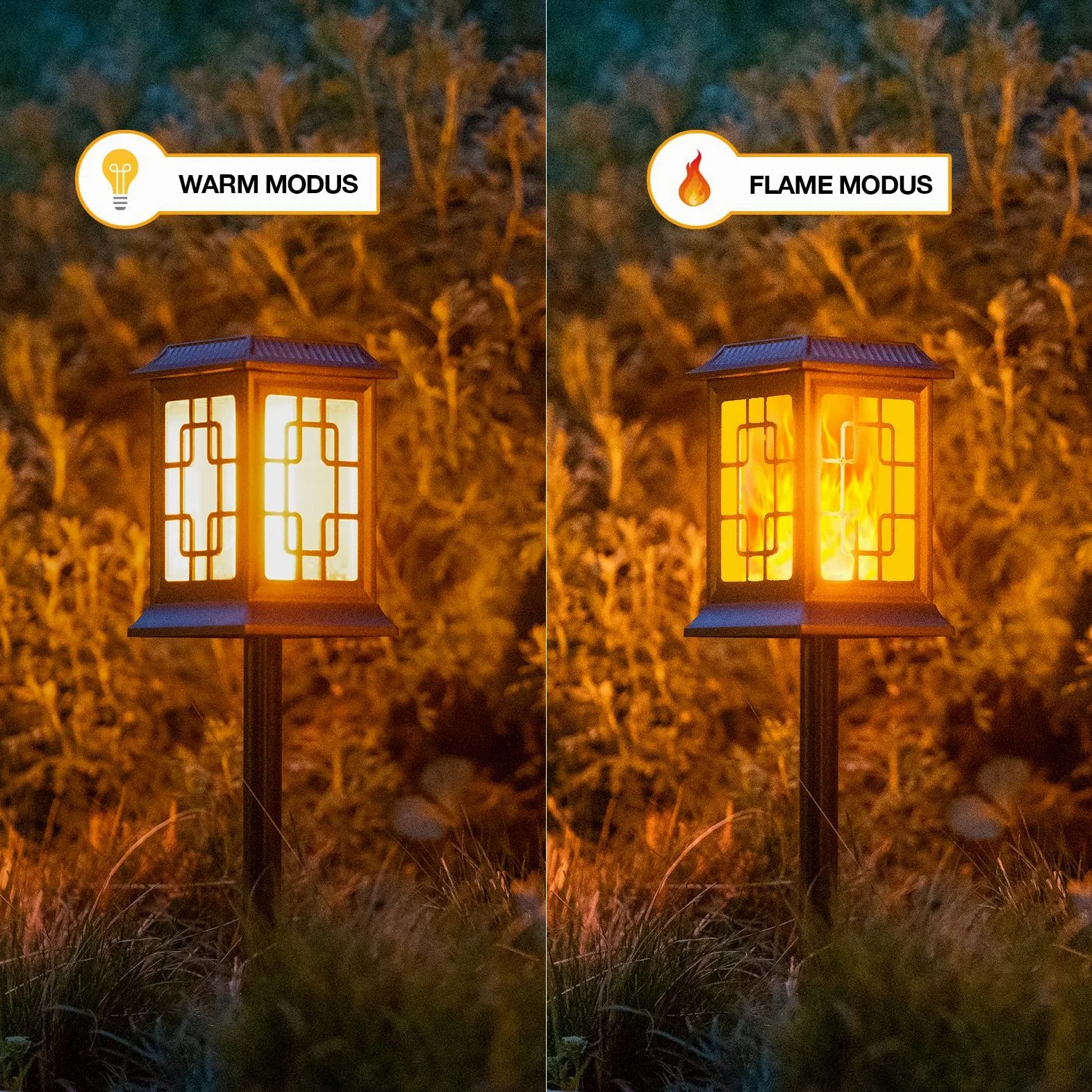 Luci Solari Esterno Giardino,Solare Fiamma Luci Ha Due Modalità di Funzionamento Lampeggiante/Caldo,IP65 Lanterne da Esterno ，Per la Decorazione di Giardini All'Aperto