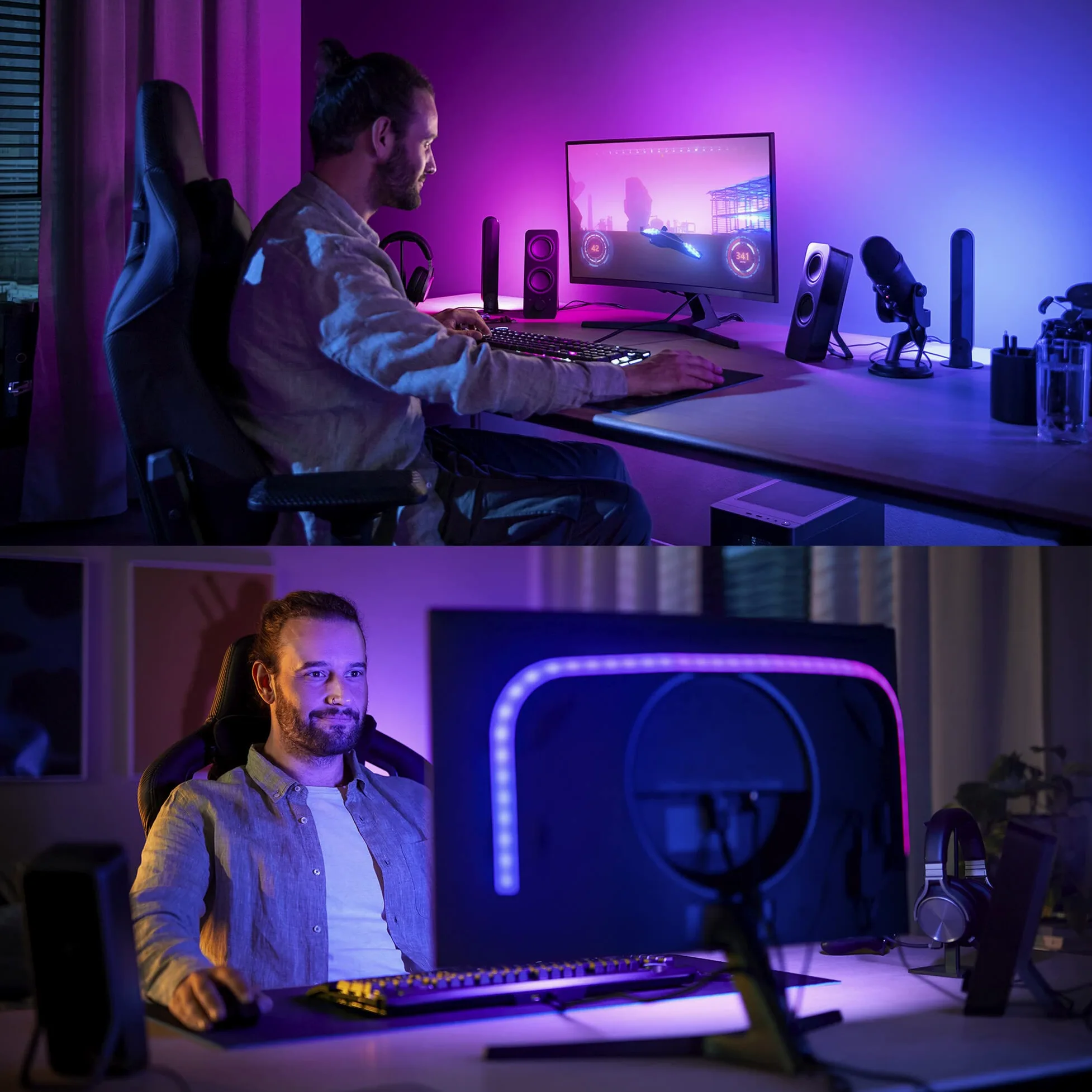 Philips Hue Play, Lightstrip Gradient per PC, 32-34" | 23 W, Smart LED, Smart Home, Luce multicolore reattiva, Sincronizzazione Hue Sync, Hue Bridge incluso