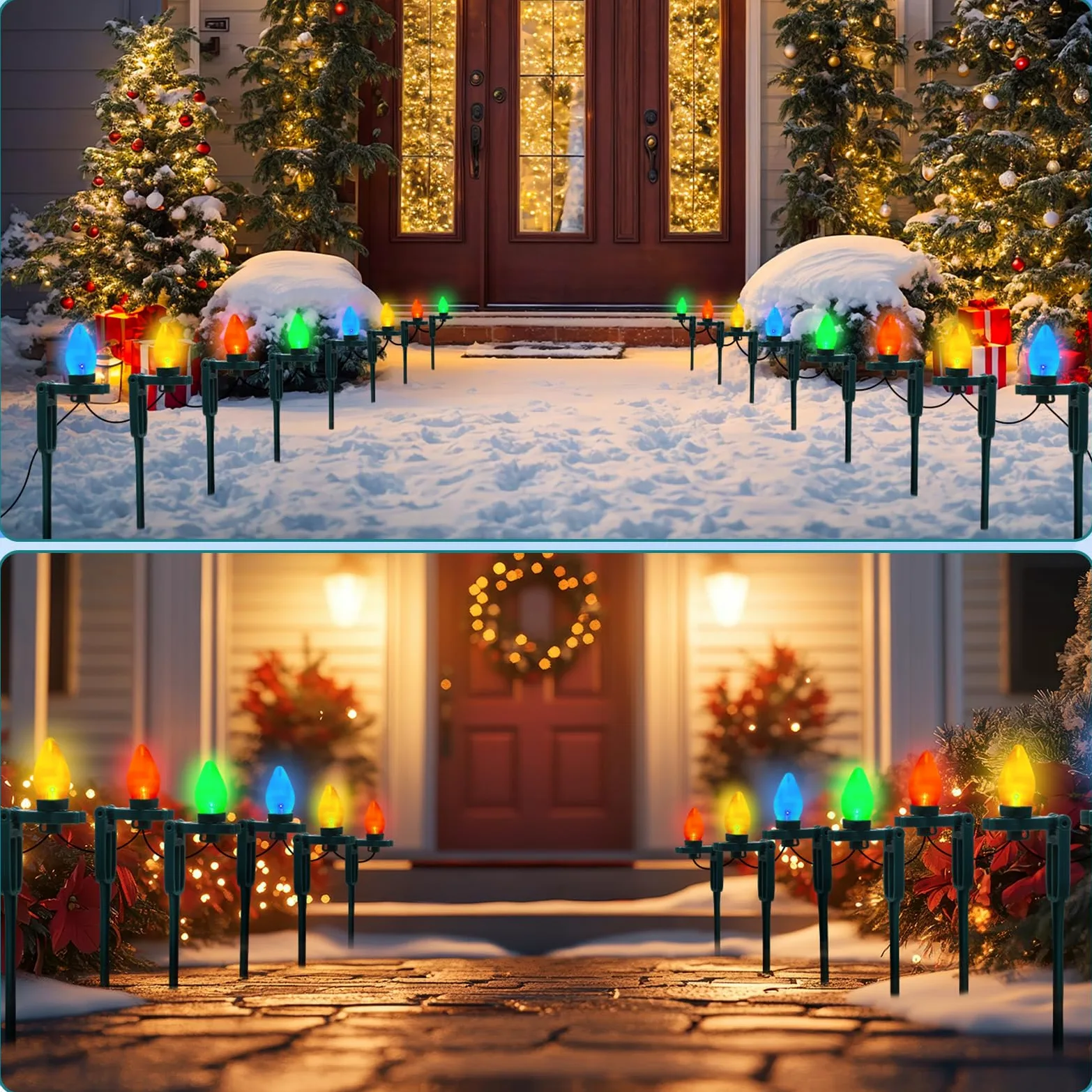 Suzile Pali luminosi natalizi in plastica, alti 38 cm, per luci natalizie C7 C9, universali, per giardino, prato, sentiero, passerella, vacanze (verde, 150 pezzi)