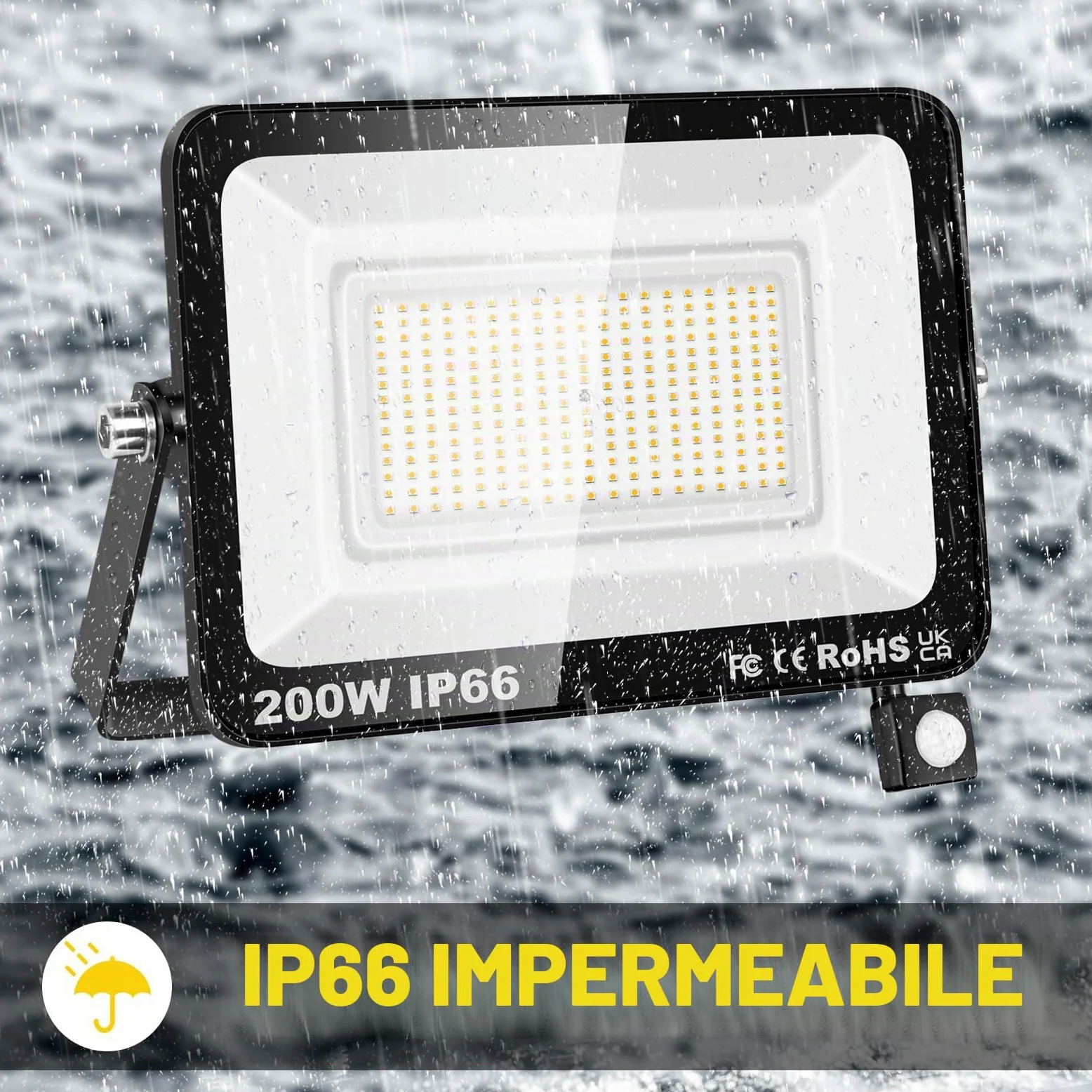 SKYWORLD 2 x Fari Led da Esterno con Sensore di Movimento, 200W 20000LM | Proiettori Faretto Led da Esterno, Luci di Sicurezza Faro per Giardino Garage Patio Terrazza Cortile, 3000K Bianco Caldo