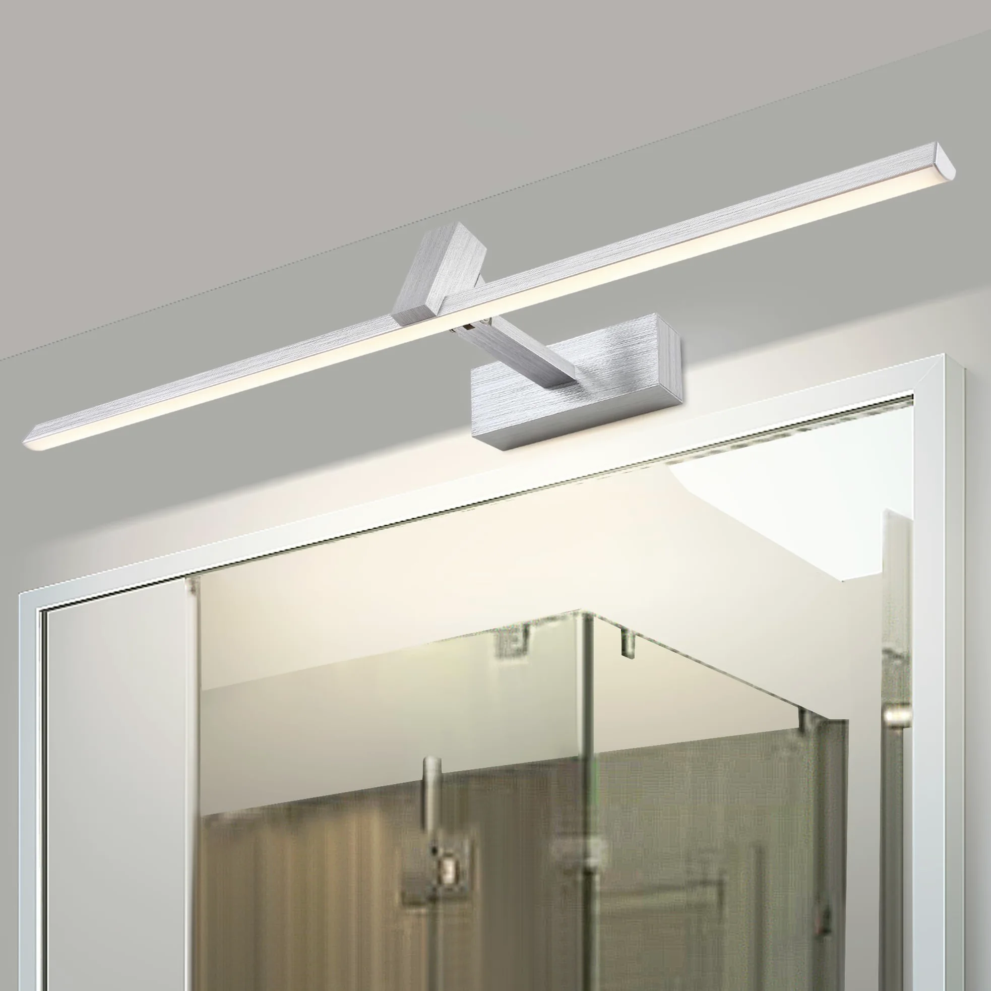 MantoLite LED Lampade da Parete,60cm 12W Applique Illuminazione per Interni 4000K Bagno Luci Pareti da Specchio Argento Spazzolato con Testa Della Lampada Girevole Luci Lettura Faretti da Muro