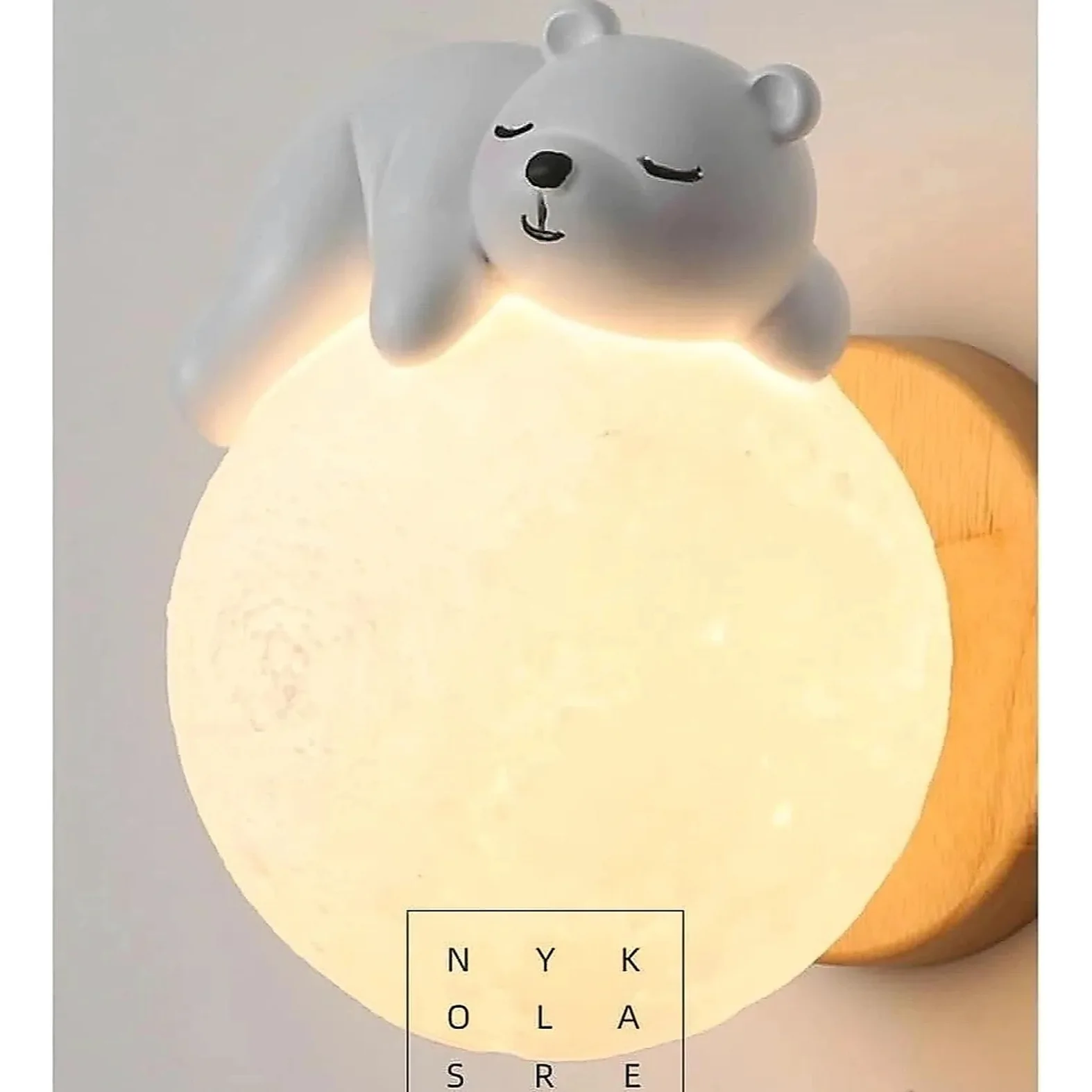 Generico Lampada luna applique da parete LED moderna creativa per cameretta bambini e camera da letto, luce da parete interno con design nordico dimmerabile (Bear)