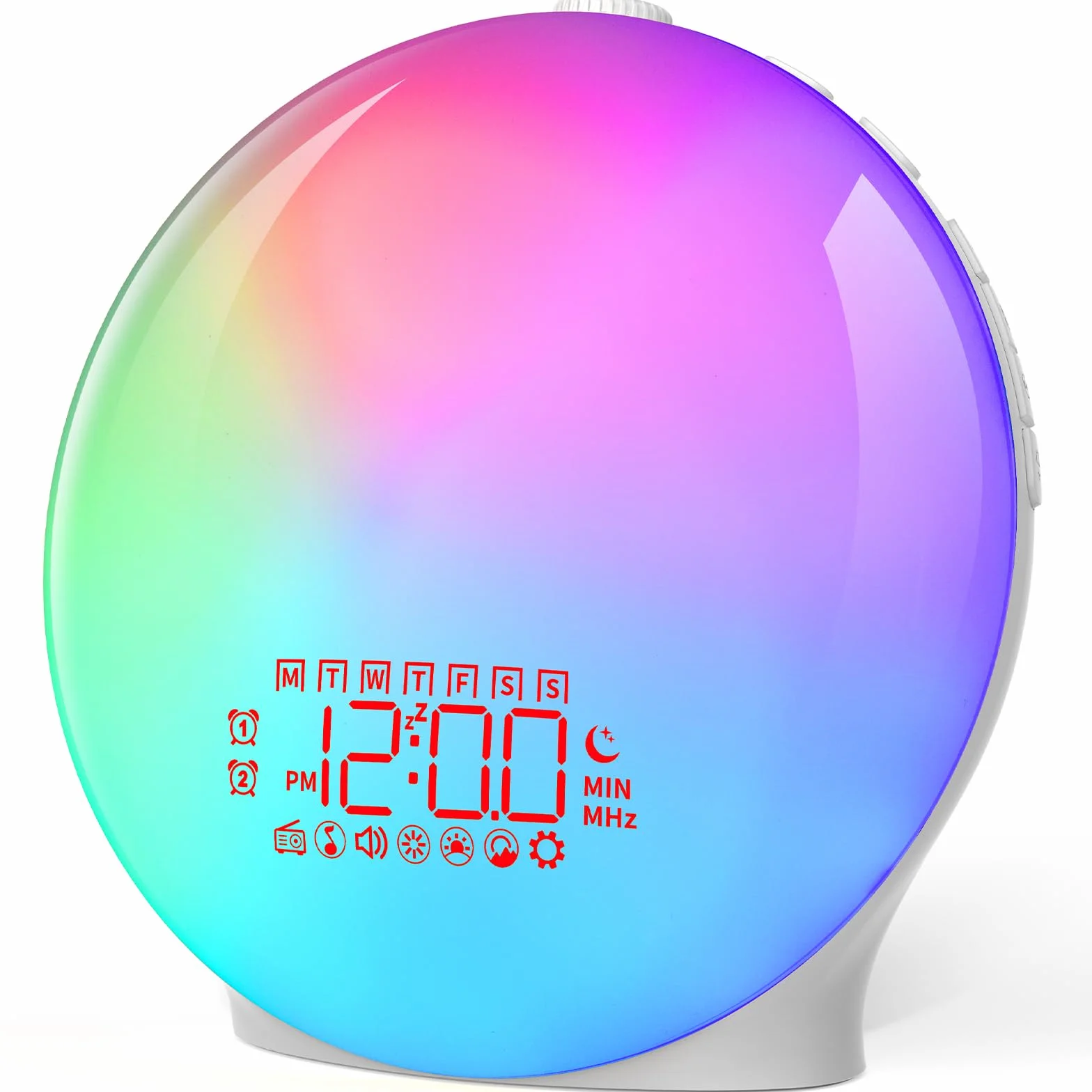 YAZEKY Wake Up Light,Luce Sveglia da Comodino con Simulazione dell'Alba,Luce Notturna con Due Sveglie e Funzione Snooze,FM Radio,20 Livelli di Luminosità,7 Suoni Naturali,Lampada Atmosfera 18 Colori