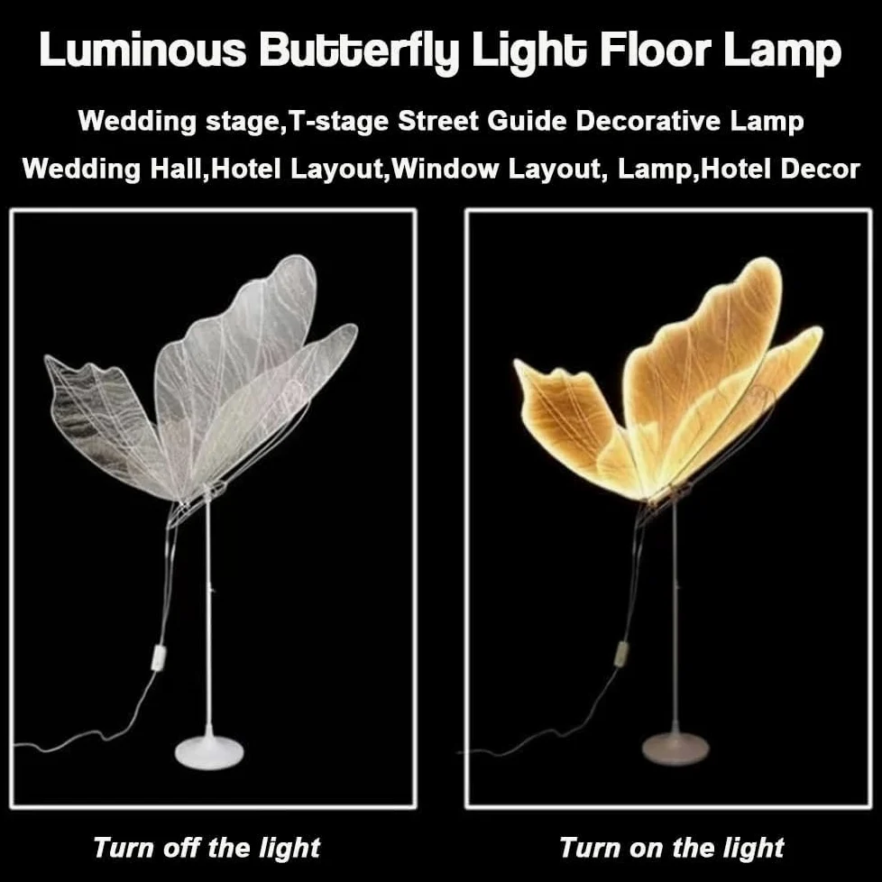 Set di 2 lampade da terra a forma di farfalla, luci a LED per matrimoni, feste e ricevimenti, decorazione luminosa, altezza 60 cm