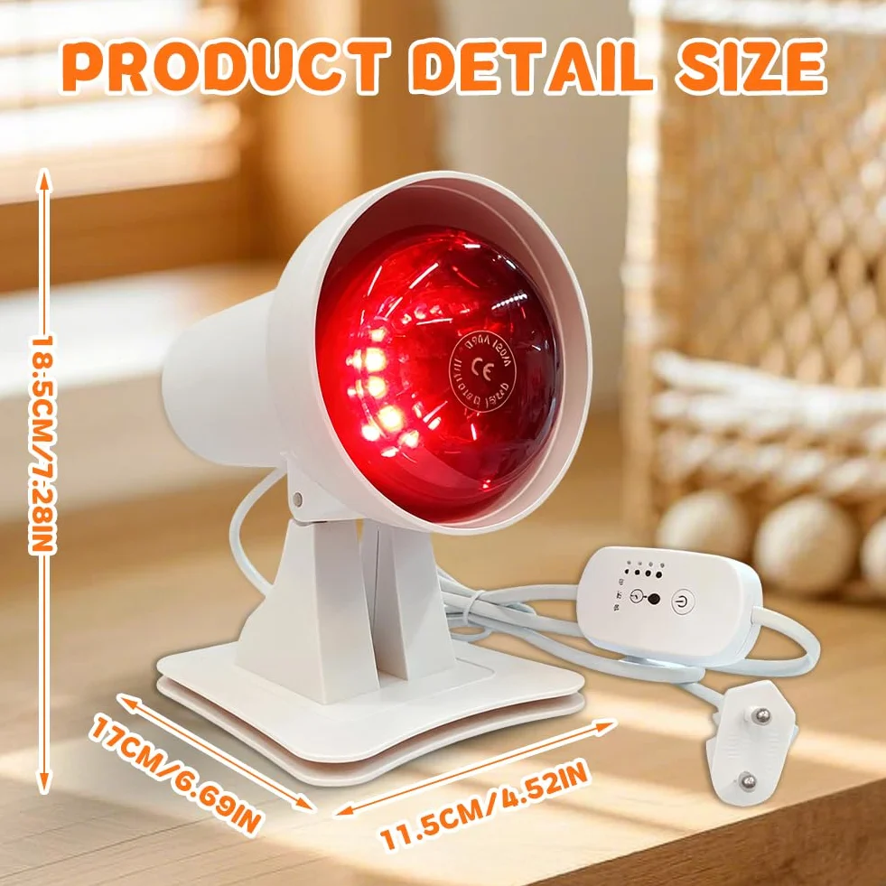 Lampada a infrarossi da 150 W, lampada a luce rossa con timer e temperatura regolabile, lampada a luce rossa terapia per viso e corpo, calore profondo contro l'affaticamento muscolare, angolo