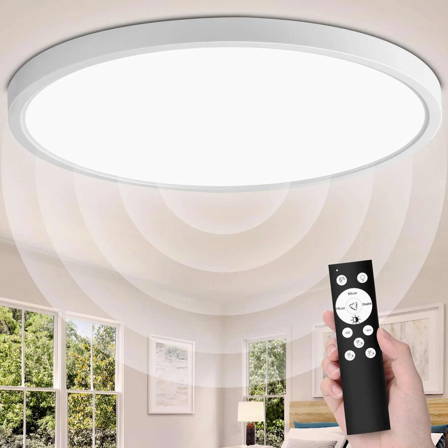 VivaLet LED Plafoniera con Sensore di Movimento 28W 2800LM, 3000K/4000K/6000K Lampada da Soffitto Dimmerabile Piatta con Telecomando, Sensore Crepuscolare per Bagno, Cantina, Scale, Garage IP54 30cm