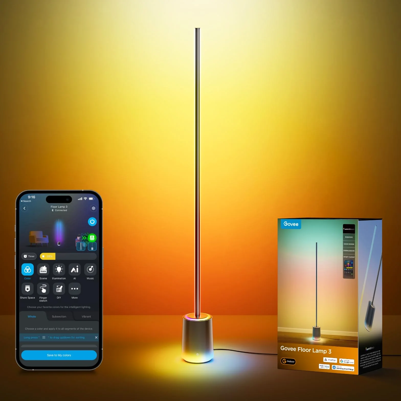 Govee Lampada da Terra 3 RGBIC, Luci LED Compatibile con Alexa e Matter, 152cm Dimmerabile 2100lm con Telecomando e APP, 100 Modalità, Lampada per Comodino, Camera da Letto e Salotto, Nero