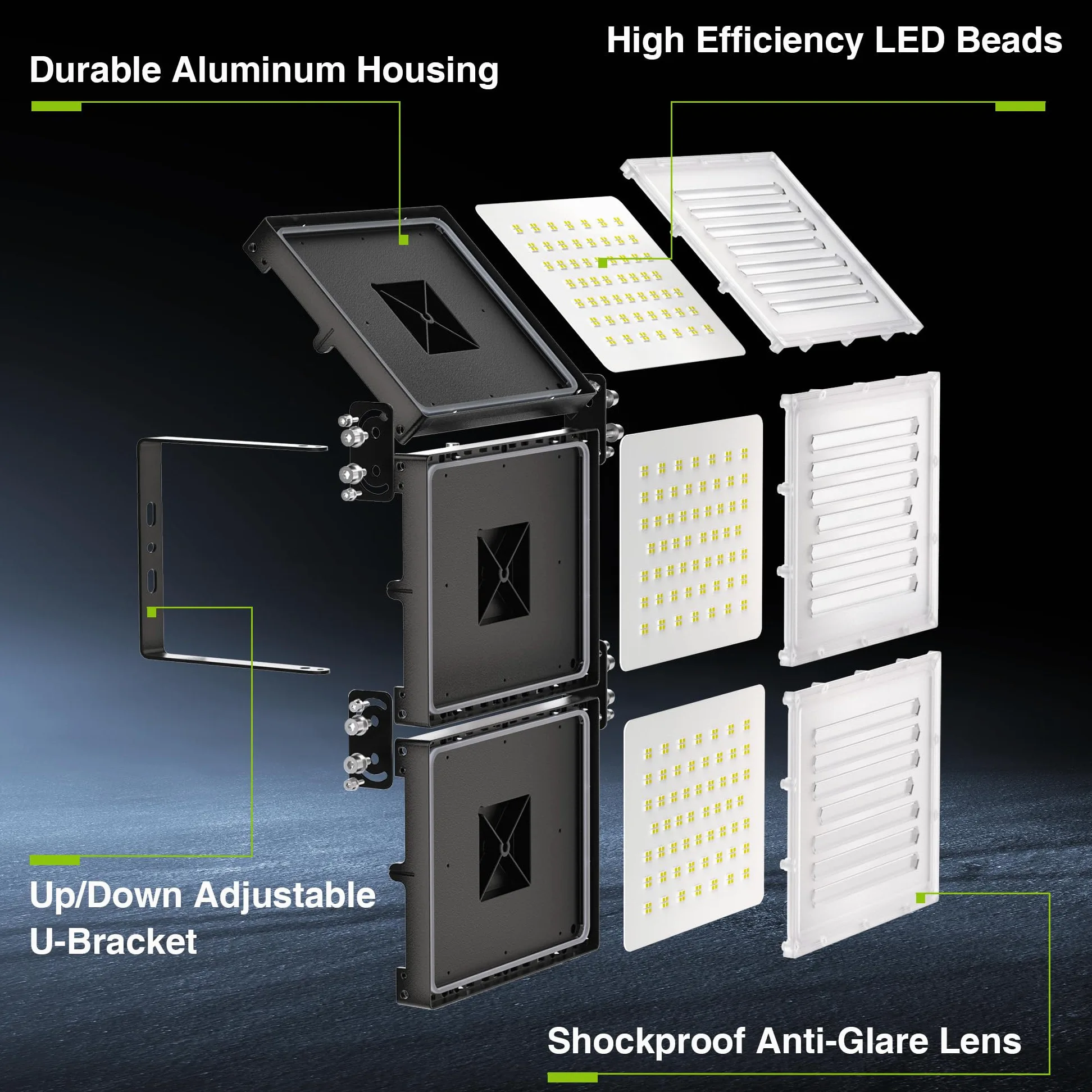 STASUN Luce di inondazione a LED per esterni, 600 W, 60000 lm, illuminazione esterna, 6000 K, luce bianca diurna, IP66, impermeabile, per esterni, luce di sicurezza esterna, con 3 teste regolabili per