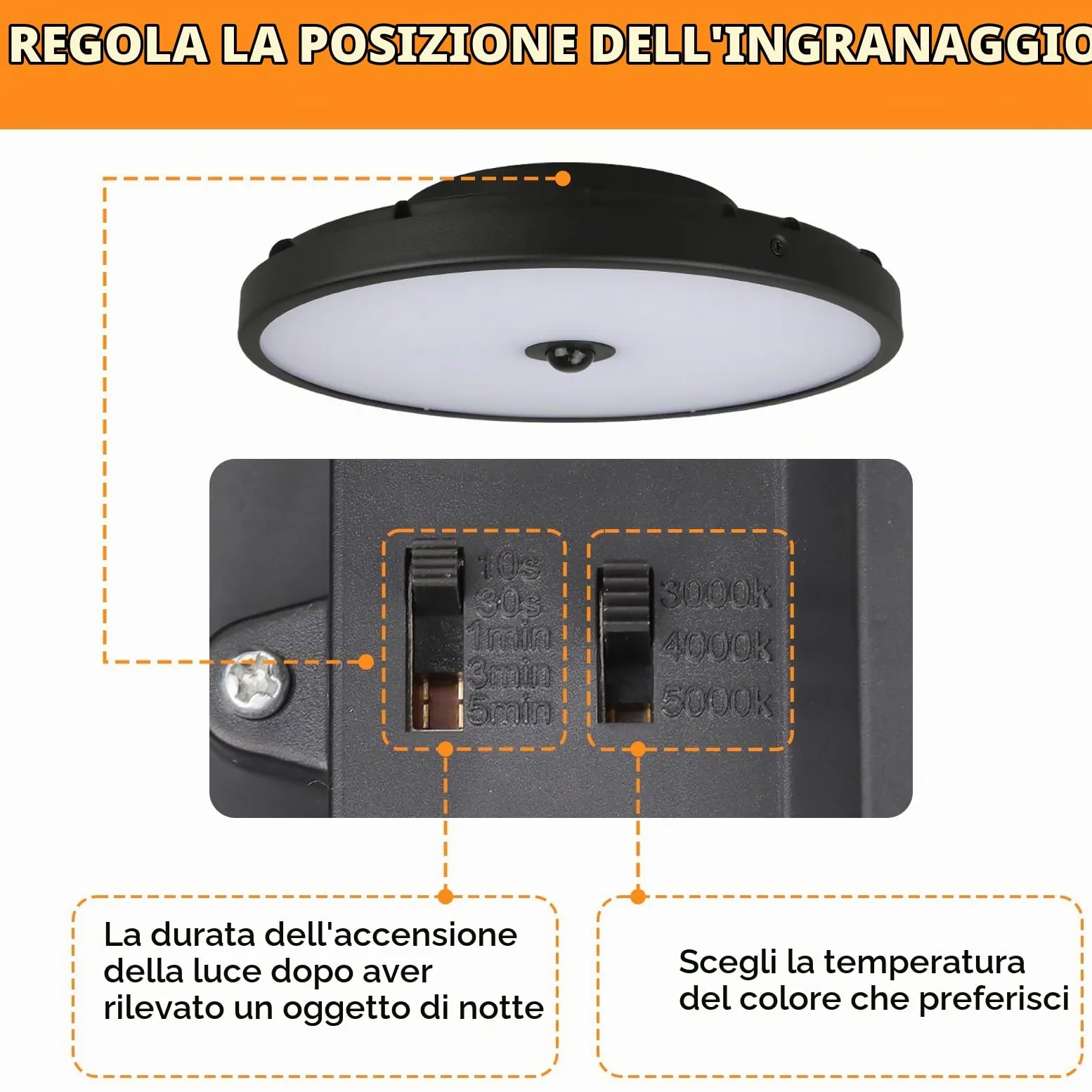 15W Plafoniera Esterno con Sensore Movimento, Diametro 30 cm, Radar Crepuscolare, CCT Regolabile 3000K-5000K, 2100LM LED Bagno Soffitto, IP65 Impermeabile, Soggiorno Bagno