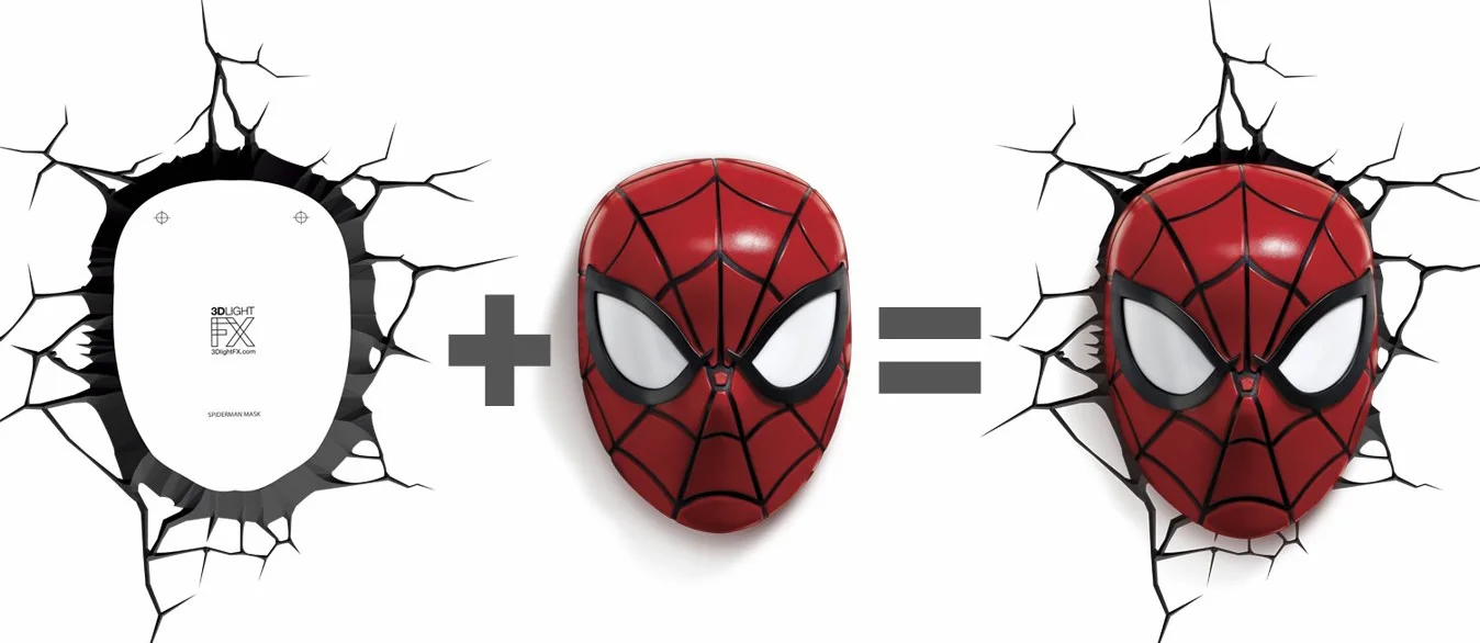 3D Light FX - Lampada da Parete Decorativa a LED, a Forma di Maschera di Spider-Man della Marvel