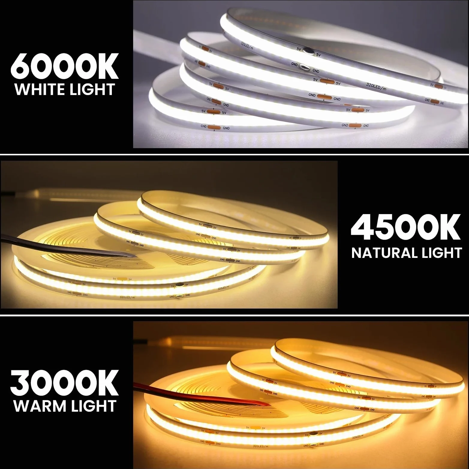Striscia LED Smart Life APP Controllo dimmerabile 5V USB 320LED Armadio da cucina a parete con luce lineare(White,5 Strip with Wifi,2m)