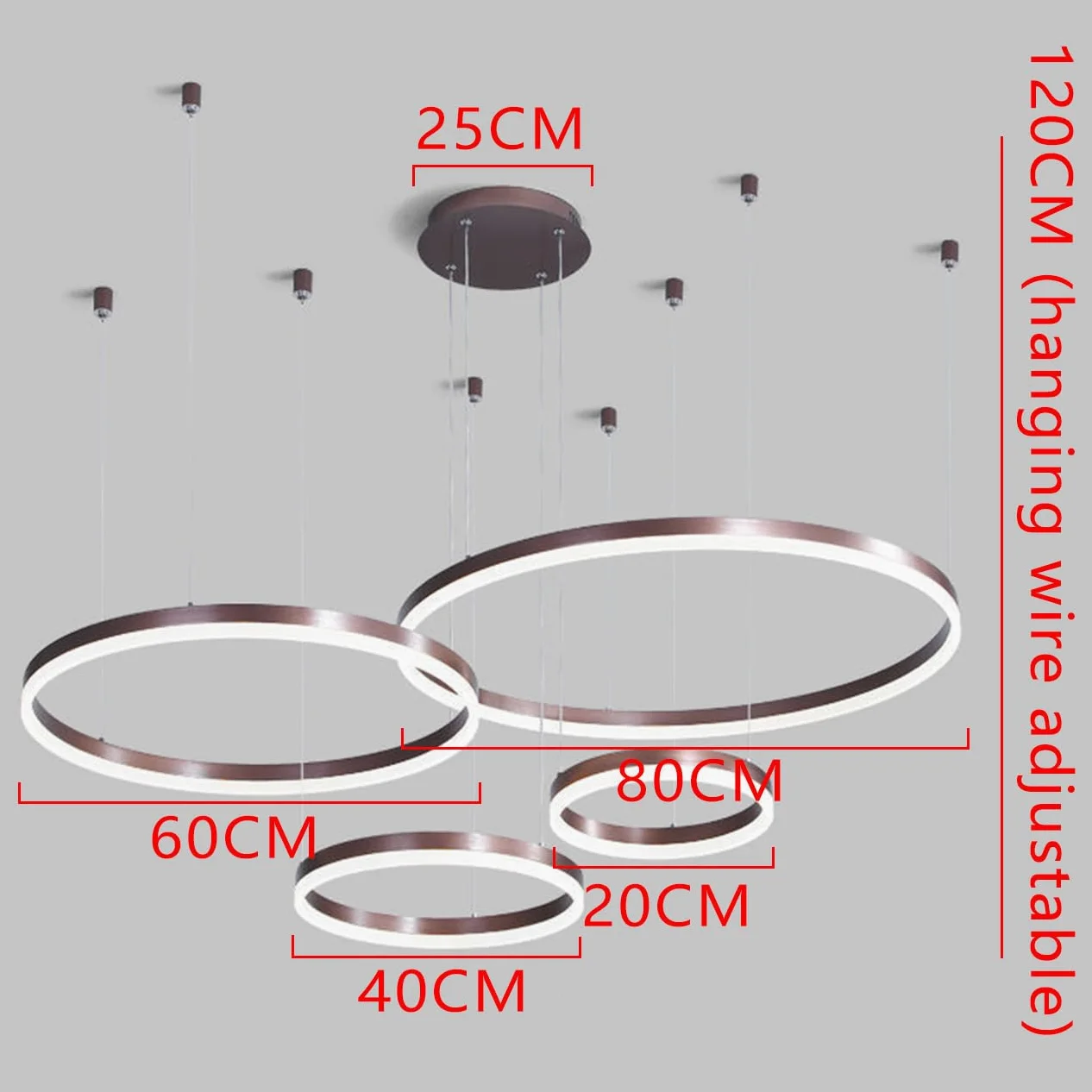 Moderna lampada a sospensione a LED, 4 anelli collezione di vernice oro, applique a sospensione a luce regolabile Lampadario a soffitto moderno, dimmerabile con telecomando 3000K-6000K - 68W (
