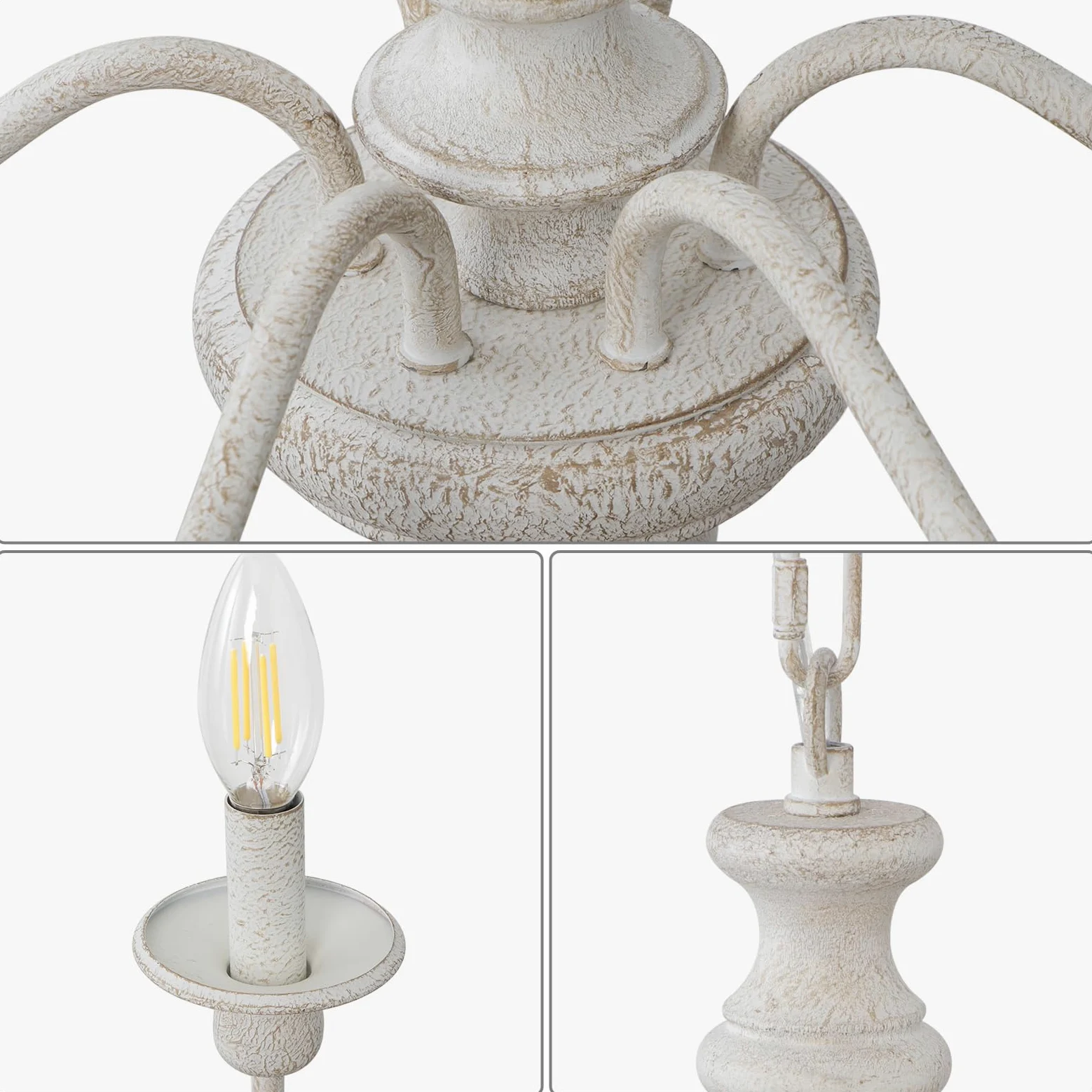 LynPon Lampadario in legno da fattoria bianco invecchiato, 6 luci industriale Lampada a sospensione retrò rustica vintage per sala da pranzo, soggiorno, camera da letto