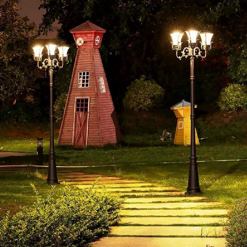 Lampione Da Esterno, Lampada Da Esterno Pressofusa, 3 Led, Lampada Solare In Alluminio, Palo Alto 2,93 M, Lanterna Stradale, Lampada A Colonna A Energia Solare Impermeabile, Illuminazione Tecnica Per
