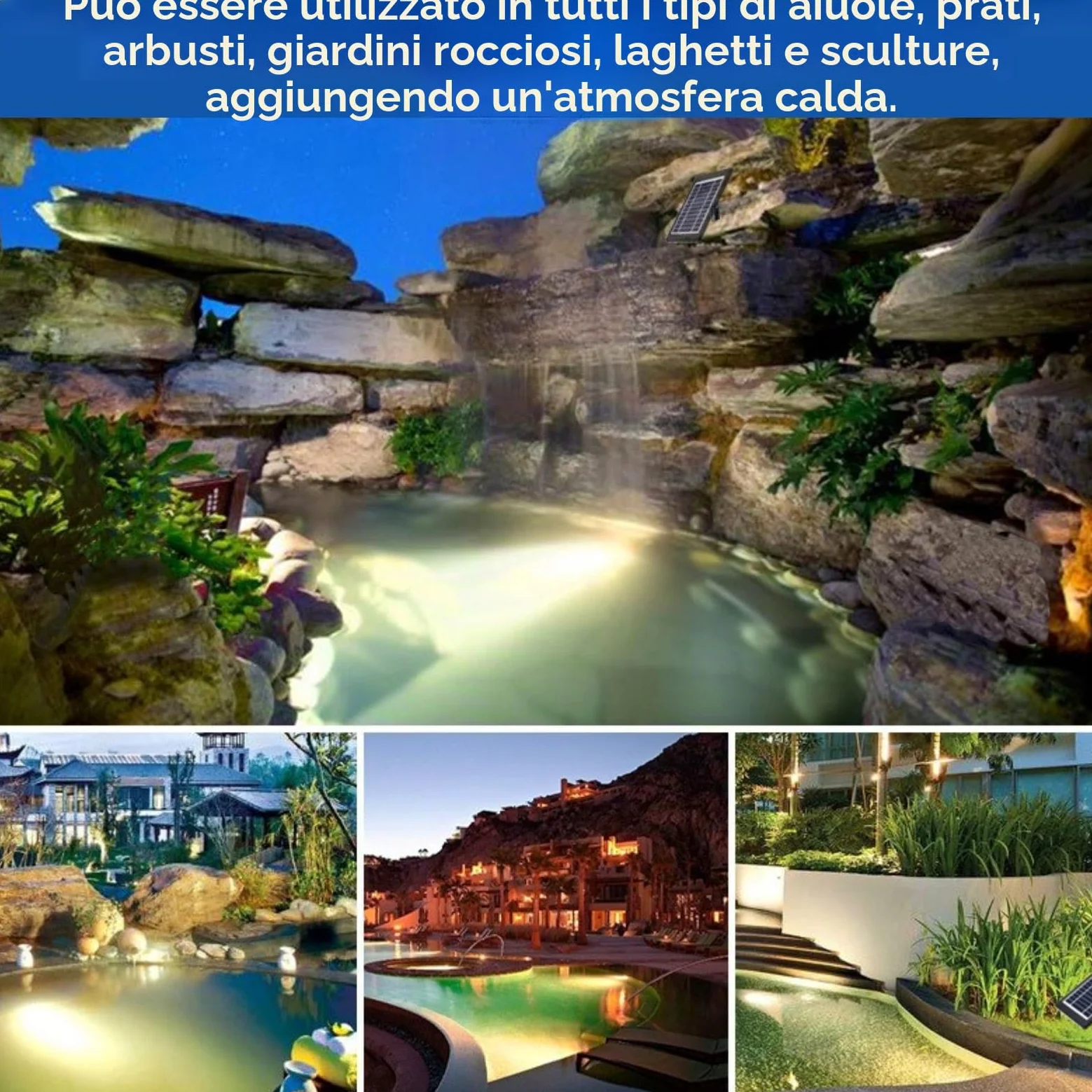 Jadeshay Luce Piscina Pannello Solare Policristallino 6V/2W Laghetto da Giardino Esterno con 1W 3 Lampade Faretto Paesaggistico Impermeabile per Laghetto da Giardino